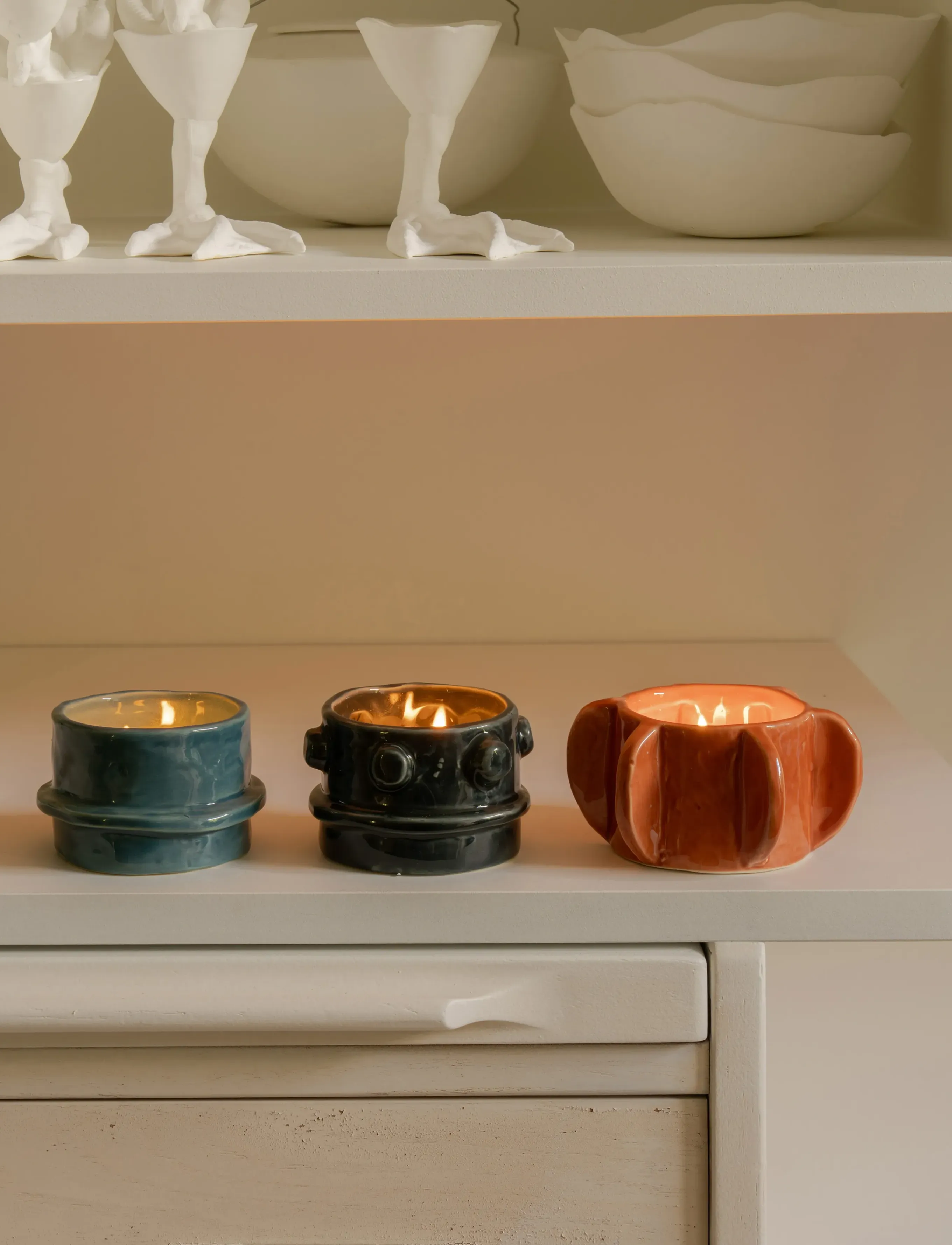Serax Tealight Holder Glazed Molly Set/3, One Size, Candlesticks & Lanterns, Mehrfarbig/gemustert - Holders, Homeware