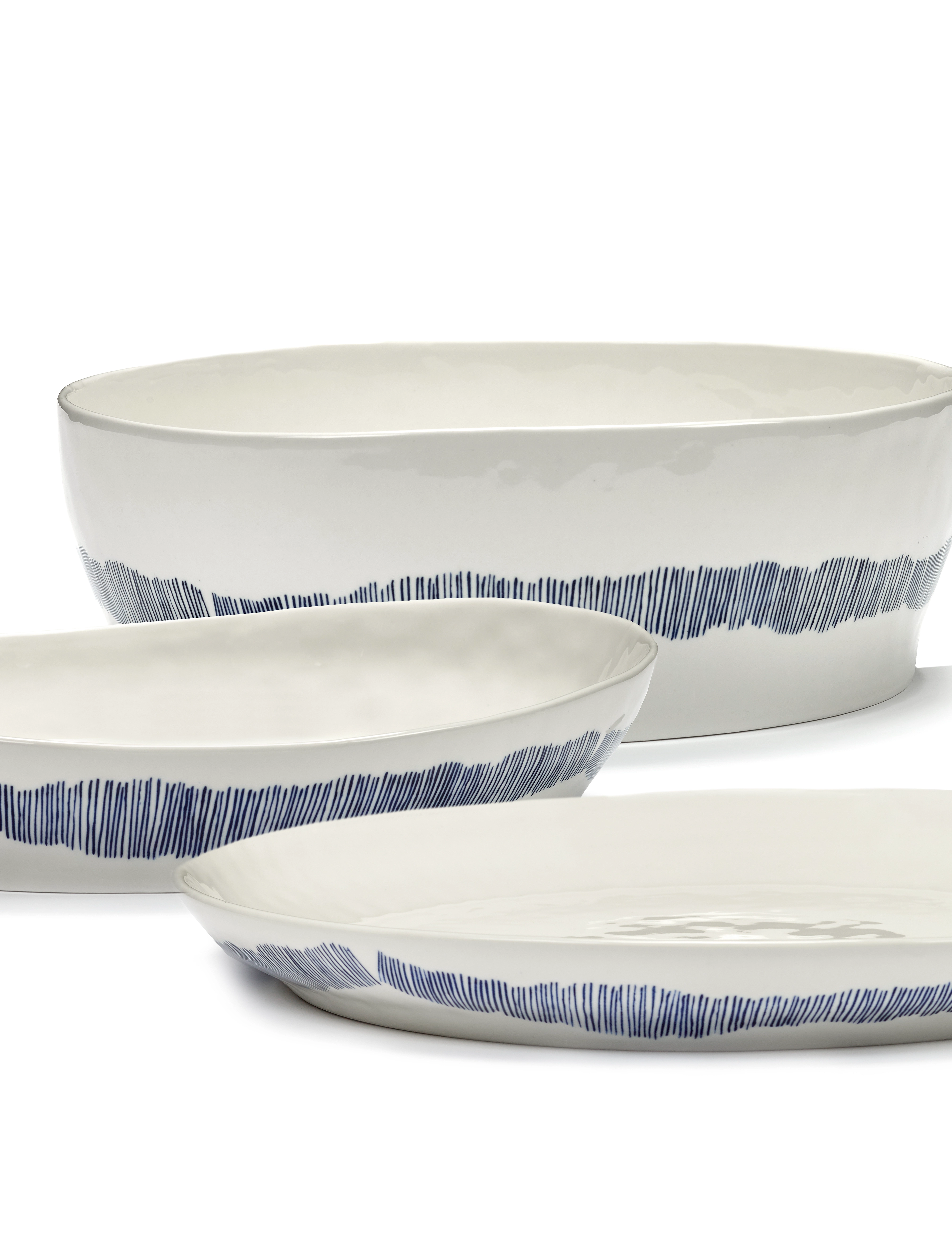 Serax Serving Bowl S White Stripes Blue Feast, S, Bowls & Dishes, Weiß - Bowls, Homeware