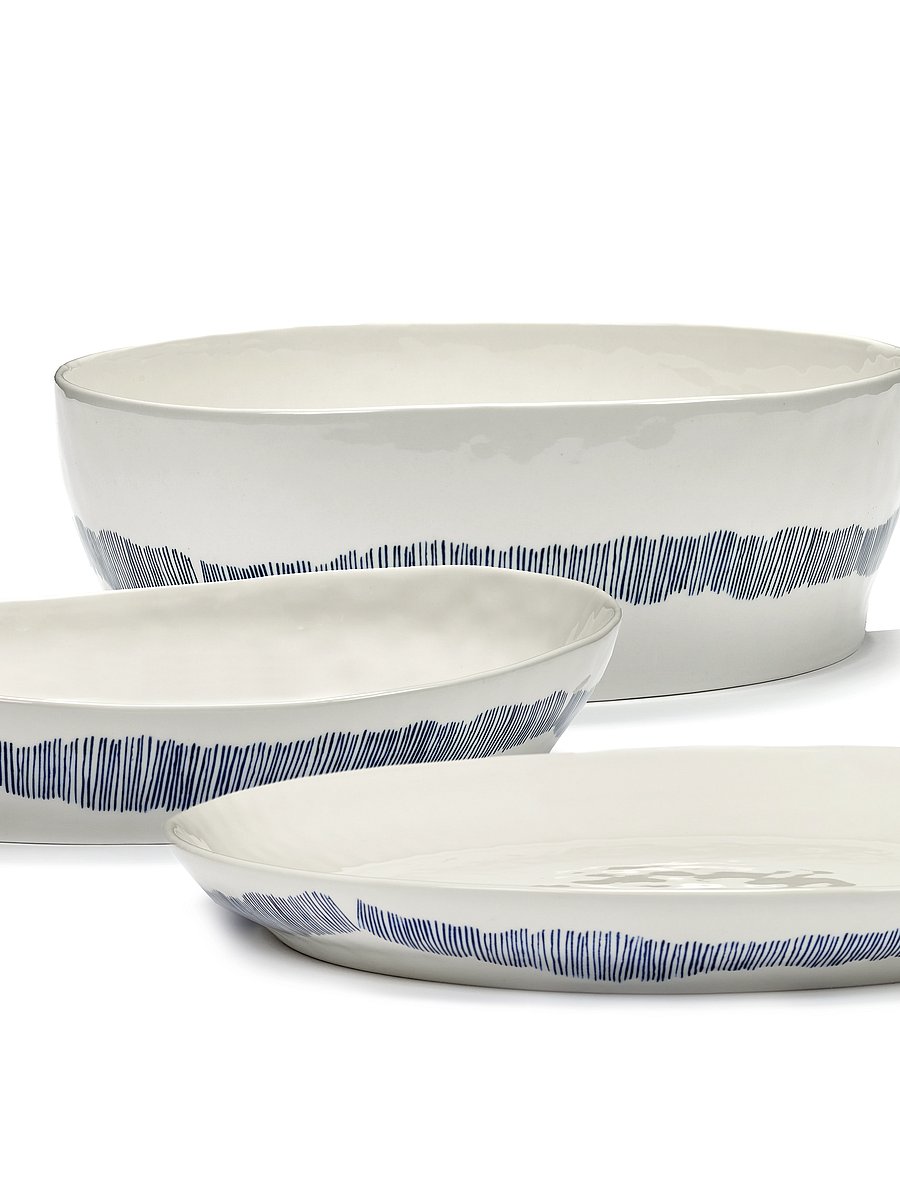 Serax - SERVING BOWL S WHITE STRIPES BLUE FEAST - servēšanas bļodas - white - 0