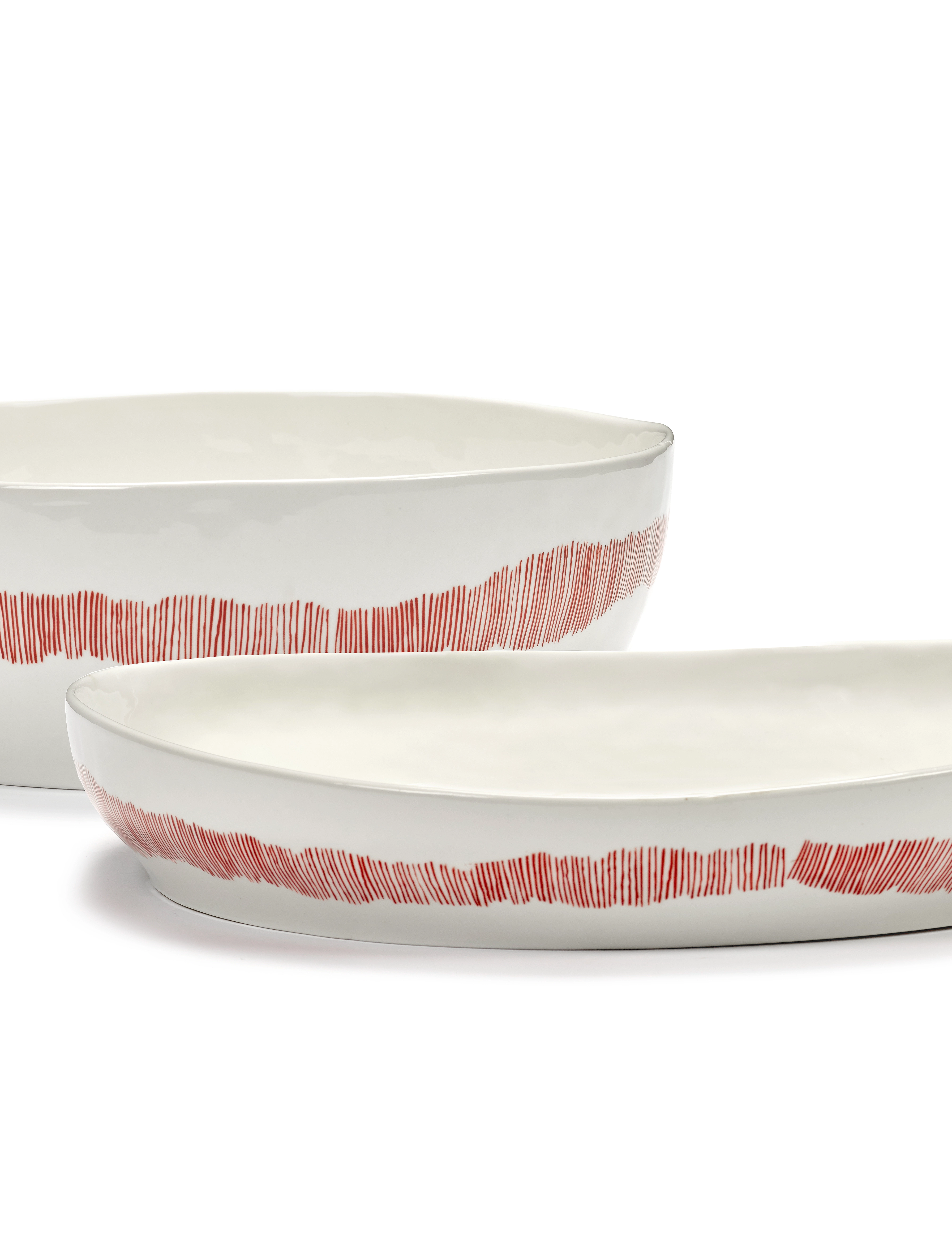 Serax Serving Bowl M White Stripes Red Feast, M, Bowls & Dishes, Weiß - Bowls, Homeware
