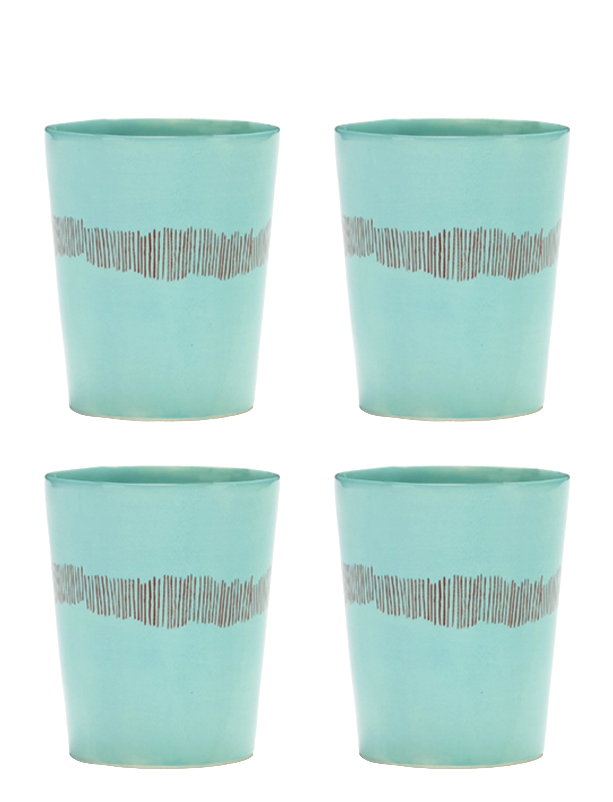 Serax Tea Cup 33Cl Azure-Stripes Red Feast By Ottolenghi Set/4, Tea Kop, Blå, Str: 33 CL