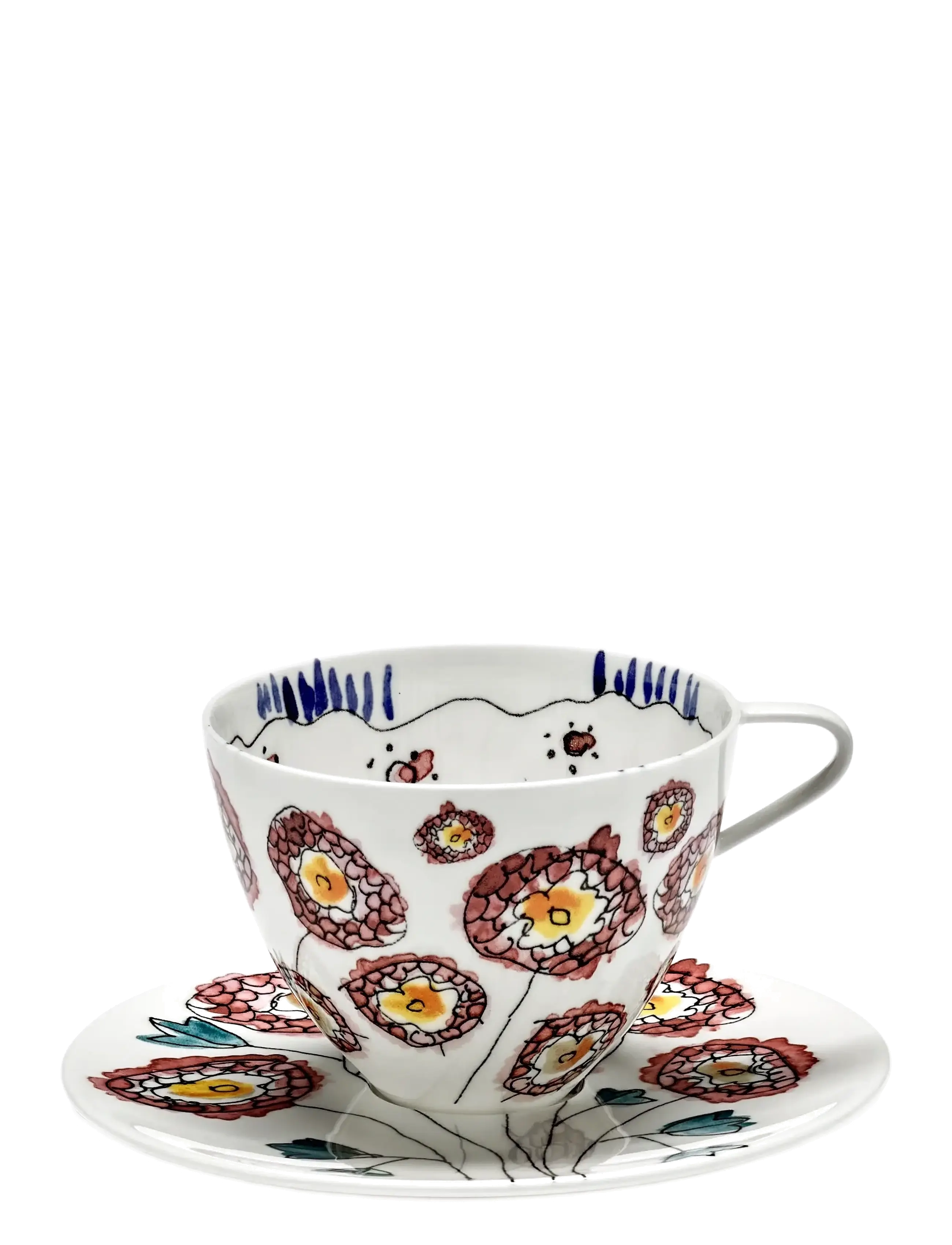 CAPPUCCINO CUP + SAUCER ANEMONE MILK MF set/2 - RED BLUE
