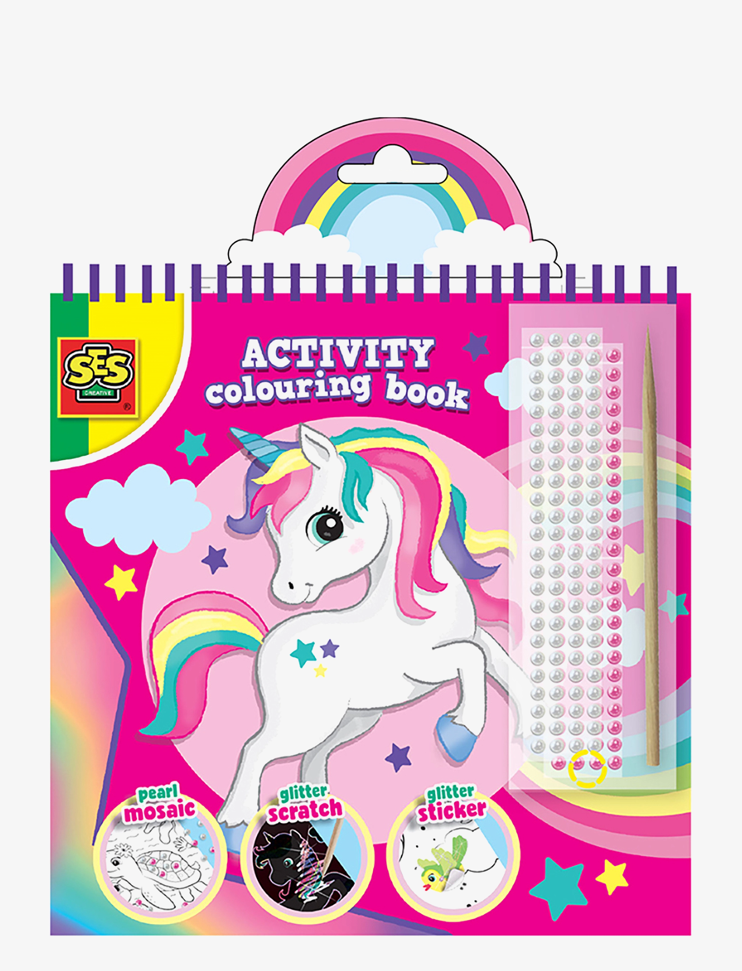 SES Creative Activity Colouring Book Glitter 3 In 1, Børn, Coloring & Craft Books, Pink, Str: ONE SIZE