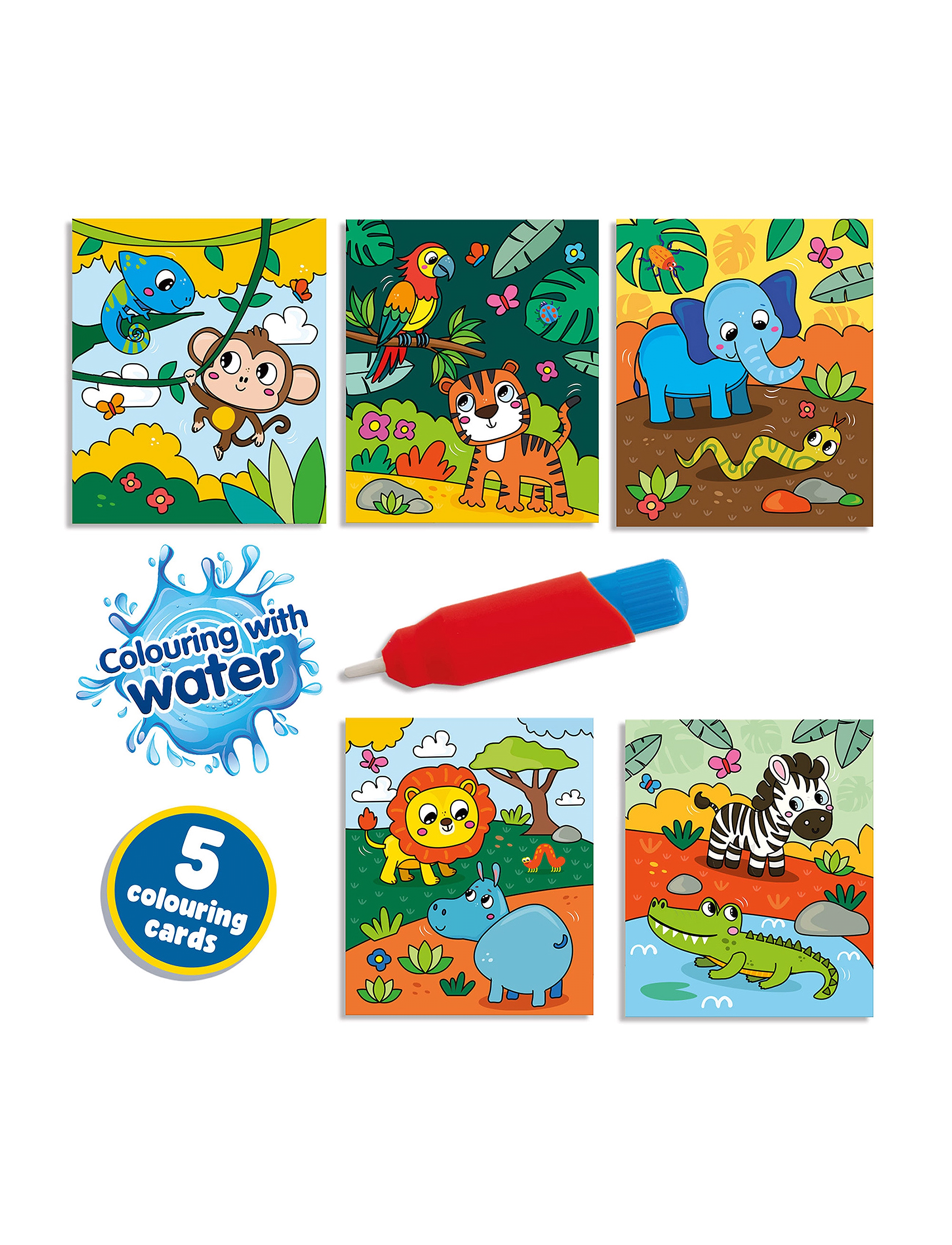 SES Creative Colouring With Water Safari Colouring Book, Børn, Coloring & Craft Books, Multi/mønstret, Str: ONE SIZE