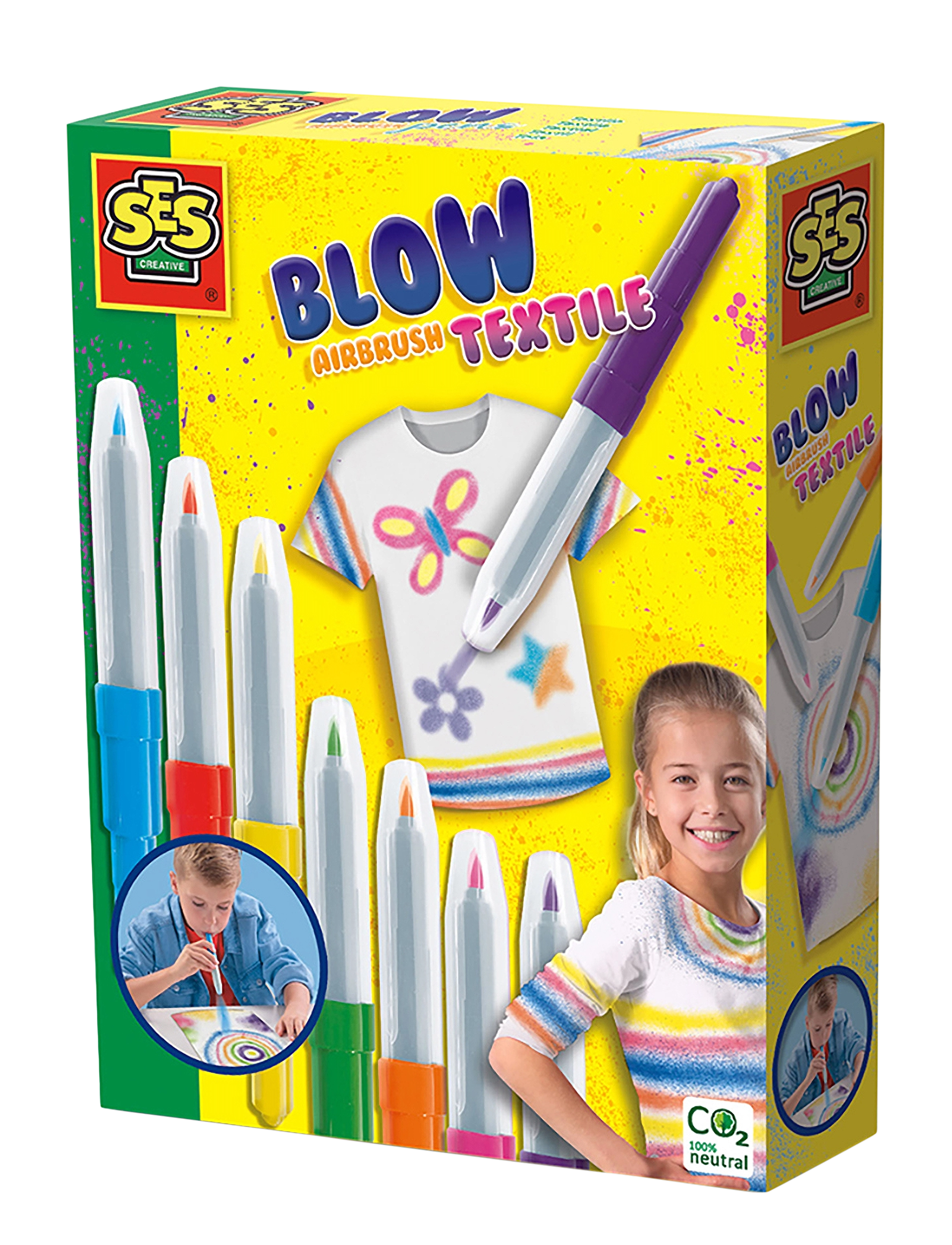 SES Creative Blow Pens Airbrush Textile, One Size, Craft, Mehrfarbig/gemustert - Craft Sets, Kinder