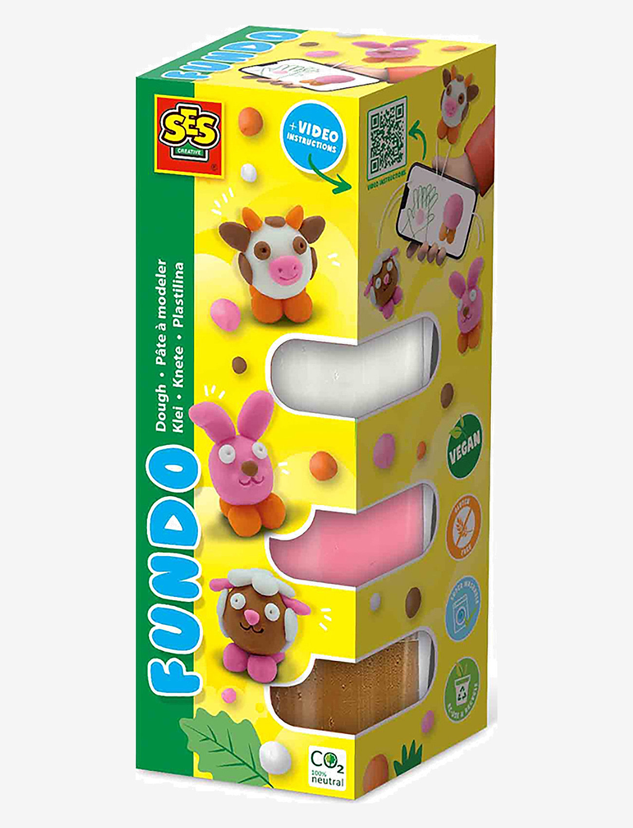 SES Creative - Dough - FunDo Farm animals 3x90gr 1x40gr - pink - 0