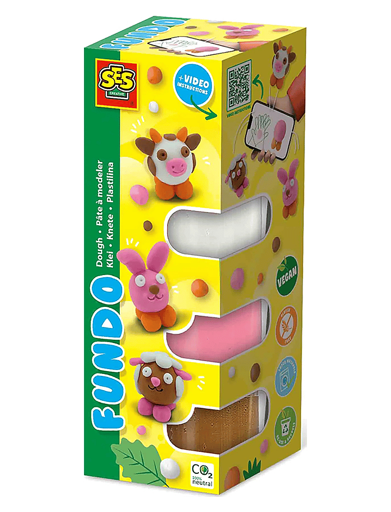 SES Creative - Dough - FunDo Farm animals 3x90gr 1x40gr - pink - 0