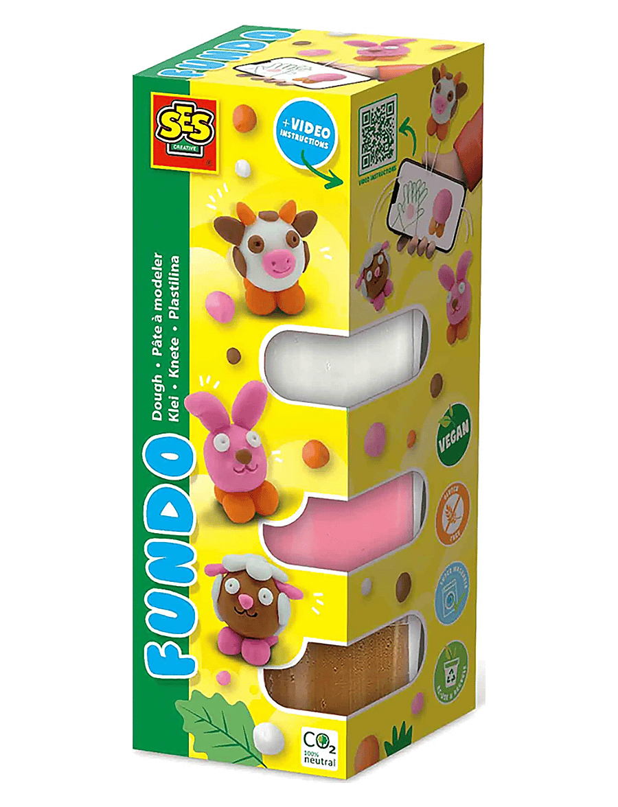 SES Creative - Dough - FunDo Farm animals 3x90gr 1x40gr - pink - 0