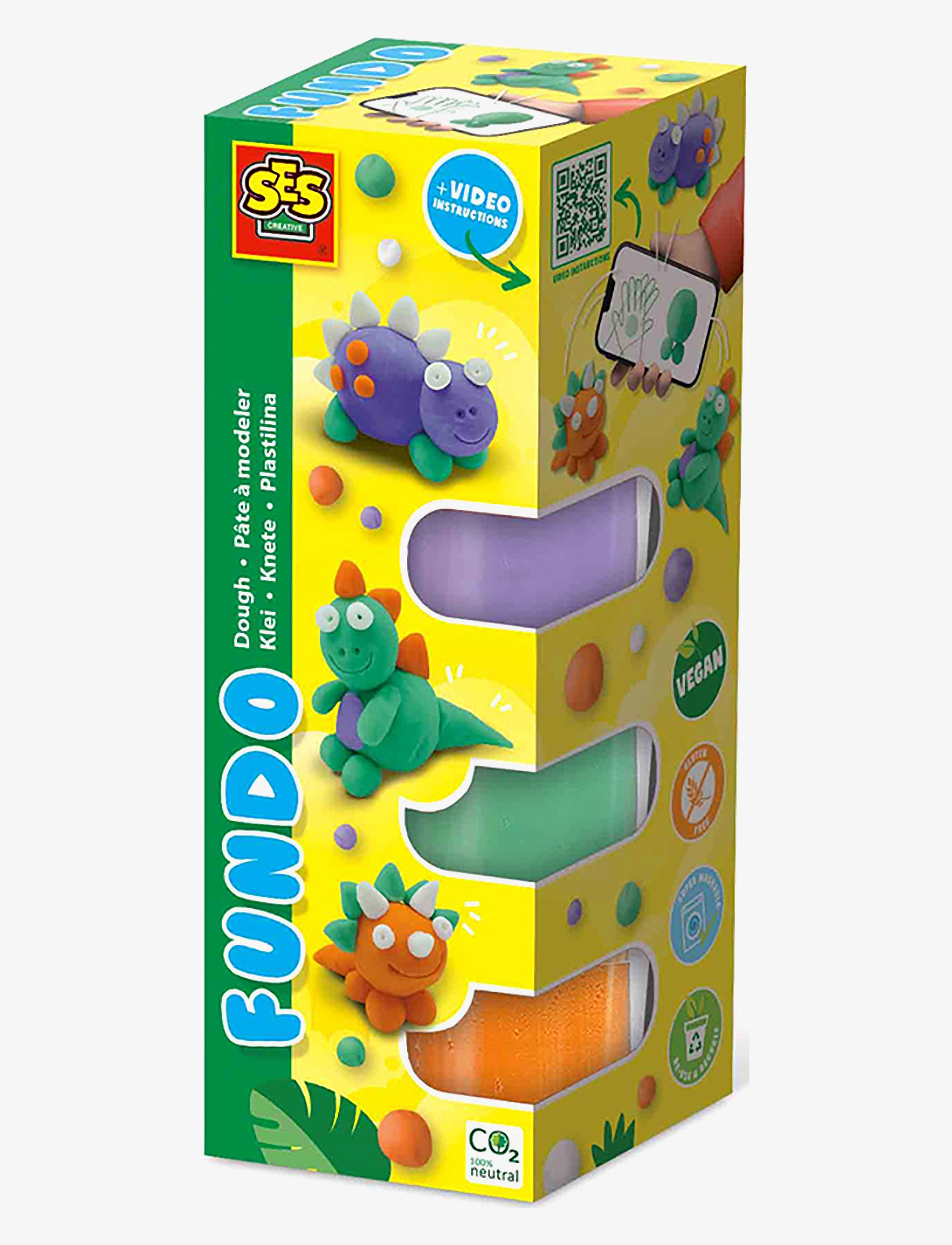 SES Creative Dough - Fundo Dinos 3X90Gr 1X40Gr, One Size, Multi/patterned, Håndværk > Legemasse, Børn