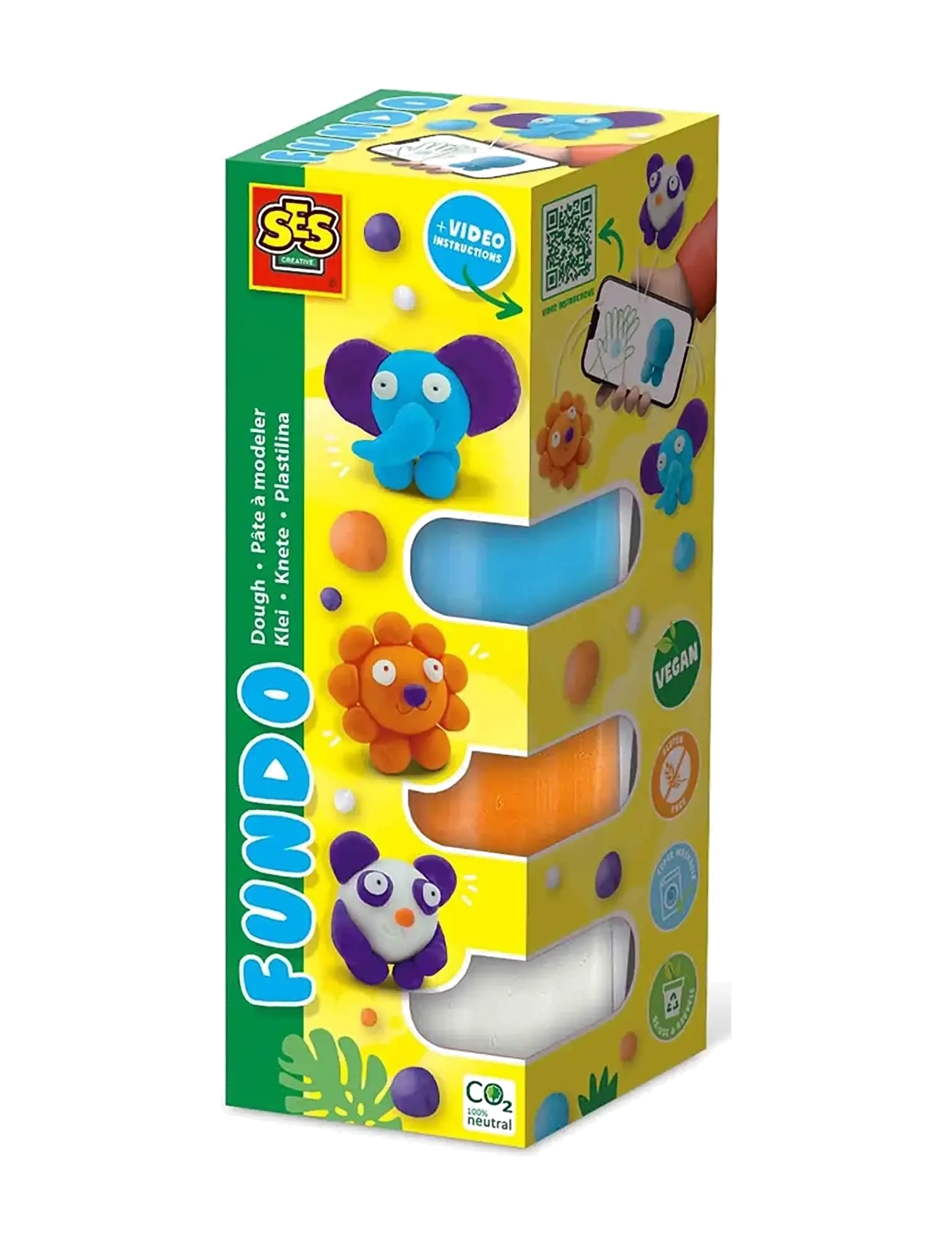 SES Creative Dough Fundo Wild Animals 3X90Gr-1X40Gr, One Size, Craft, Gelb - Play Dough, Kinder