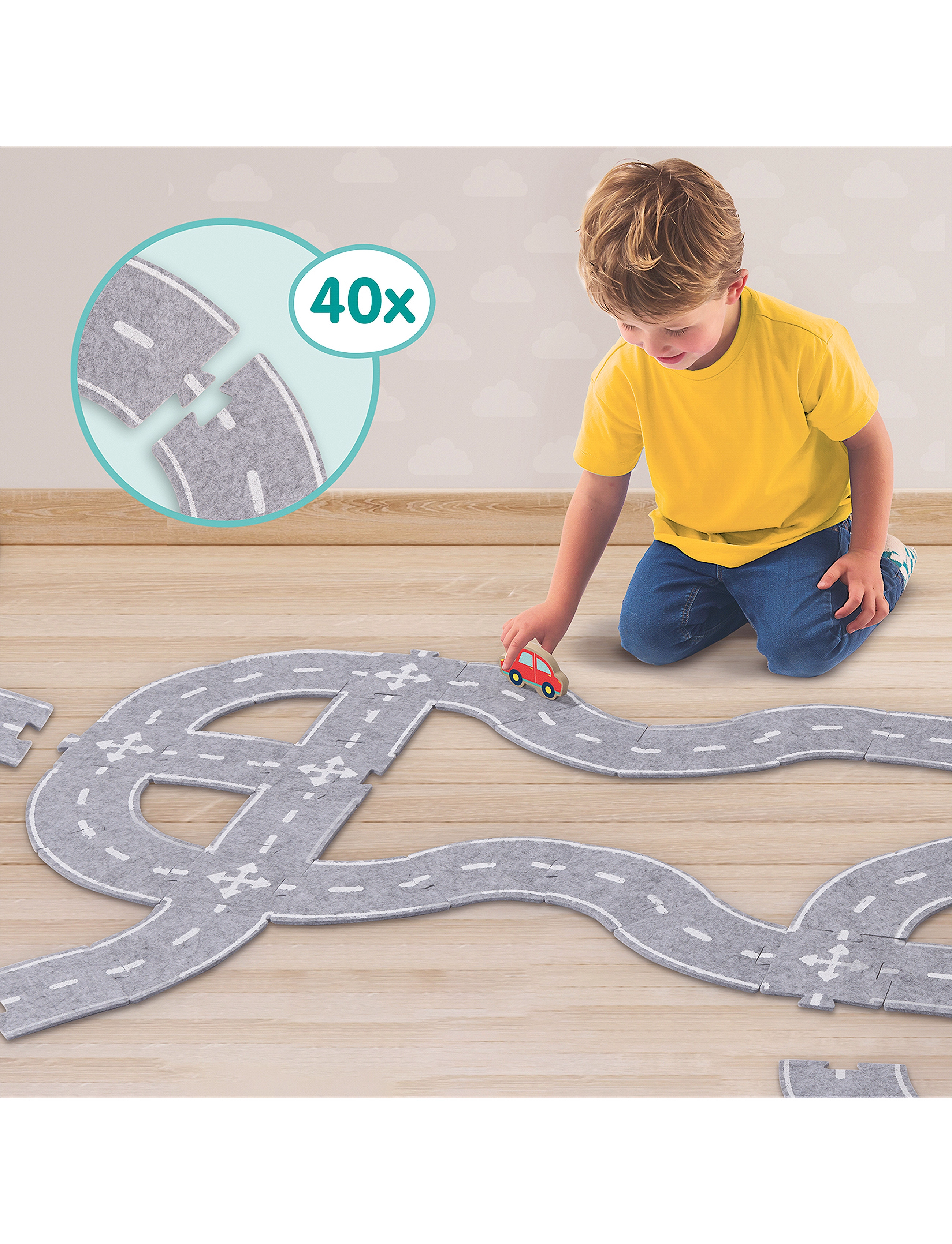 SES Creative Felt Road Circuit With Car 40 Parts, One Size, Toy Cars & Vehicles, Grau - Race Tracks, Kinder