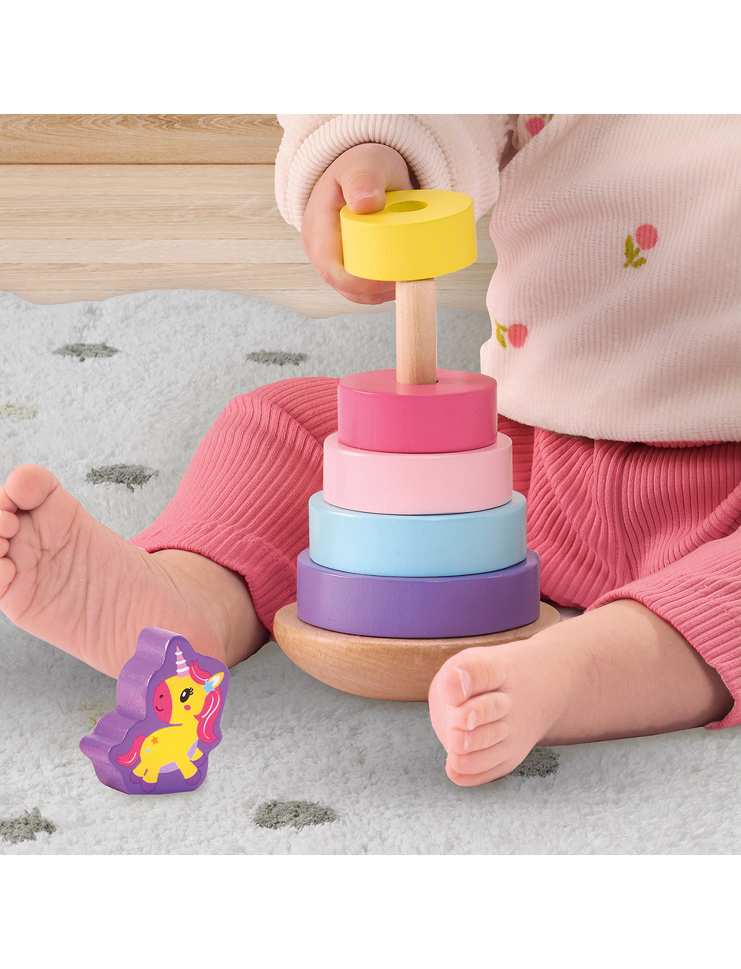 SES Creative Stacking Tower Unicorn, Stackable Blocks, Multi/mønstret, Str: ONE SIZE