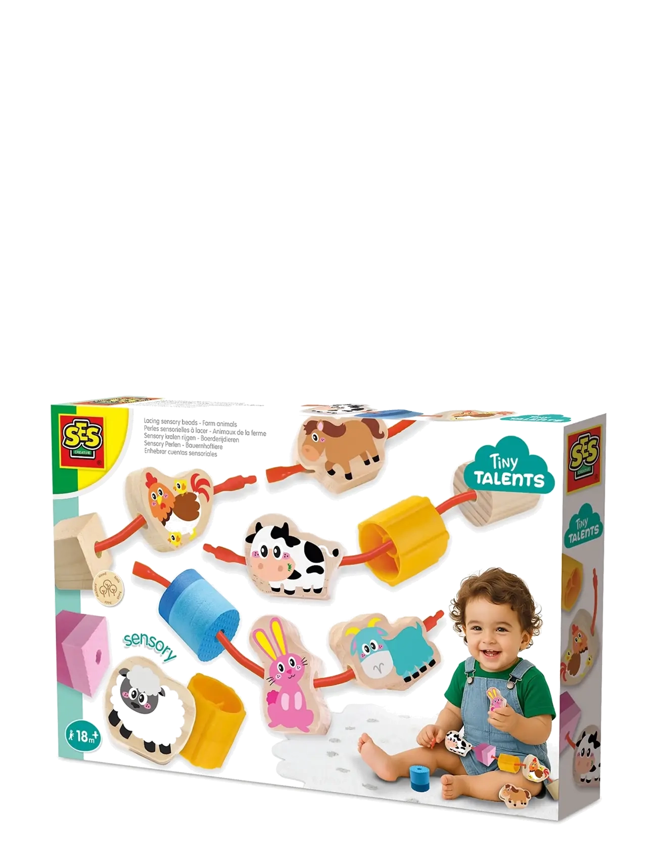 SES Creative Lacing Sensory Beads Farm Animals, One Size, Spielzeug, Mehrfarbig/gemustert - Motor Skills Kinder
