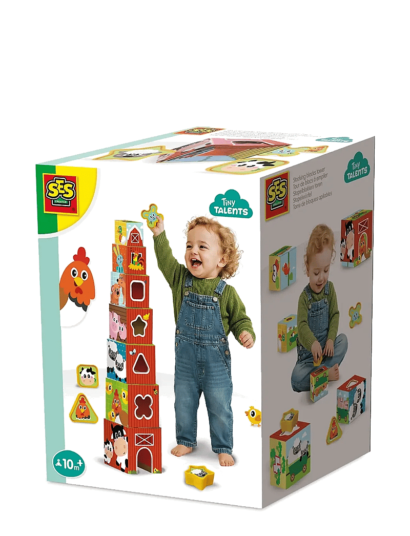 SES Creative - Stacking Blocks - Tower and Shape Sorter 2in1 - Farm Animals - sortierspiel - multi - 0