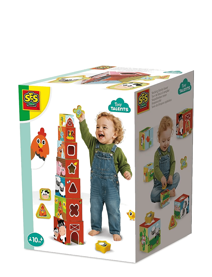 SES Creative - Stacking Blocks - Tower and Shape Sorter 2in1 - Farm Animals - sortierspiel - multi - 0