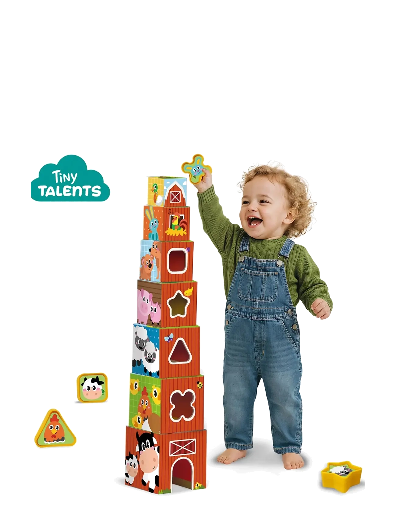 SES Creative - Stacking Blocks - Tower and Shape Sorter 2in1 - Farm Animals - flokkunarbox leikfanga - multi - 2