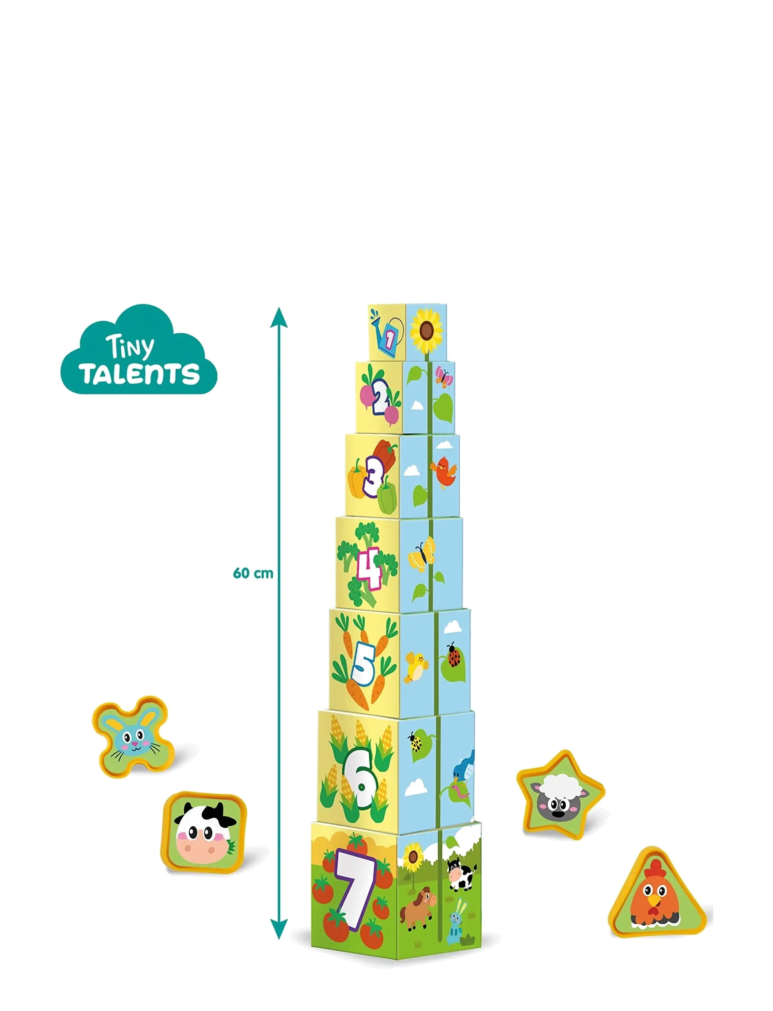 SES Creative - Stacking Blocks - Tower and Shape Sorter 2in1 - Farm Animals - flokkunarbox leikfanga - multi - 3