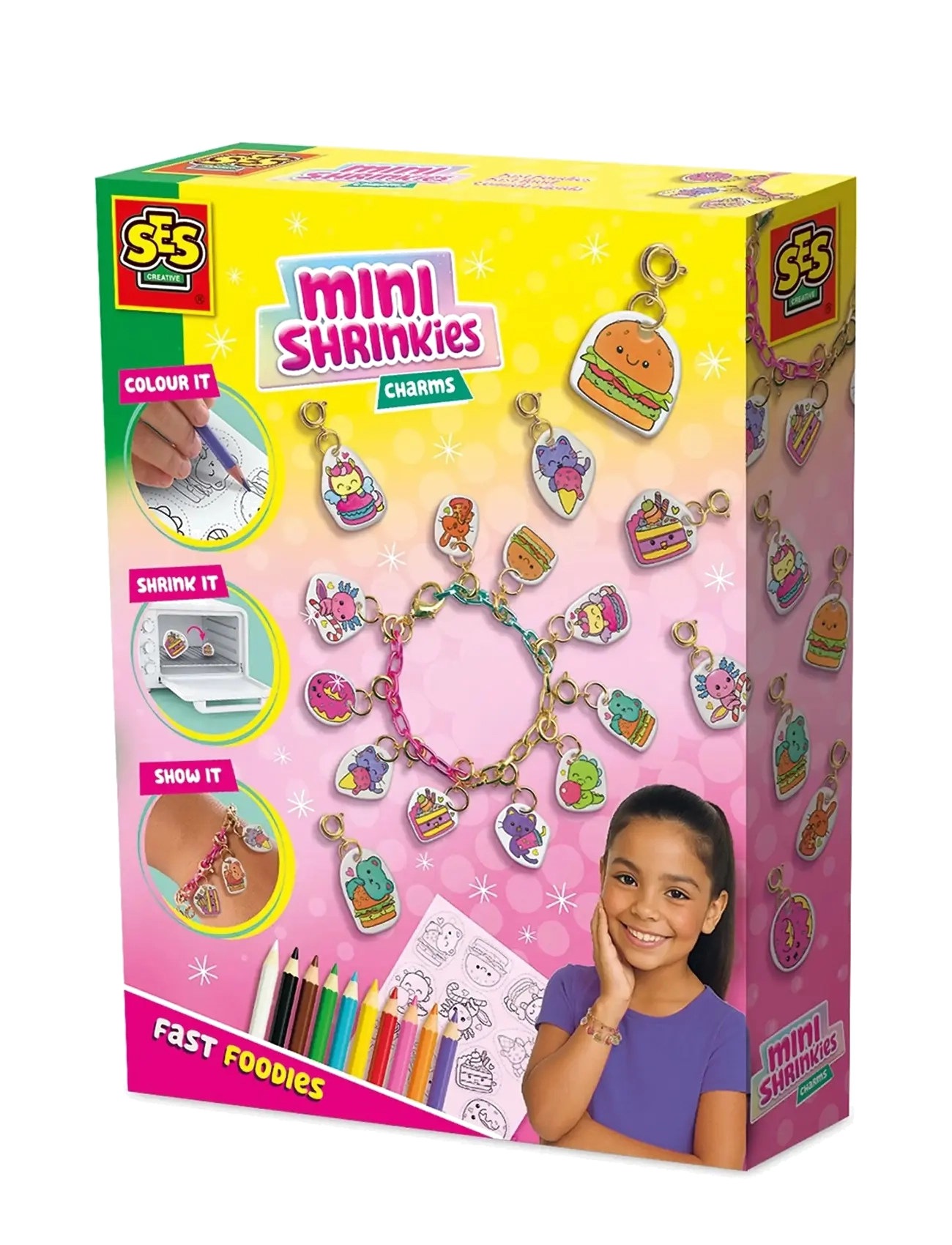 SES Creative Shrink Film Mini Shrinkies Charms Fast Foodies, One Size, Craft, Mehrfarbig/gemustert - Jewellery & Accessories, Kinder