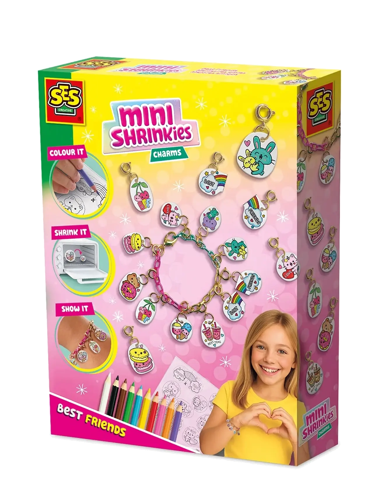 SES Creative Shrink Film Mini Shrinkies Charms Best Friends, One Size, Craft, Mehrfarbig/gemustert - Craft Sets, Kinder