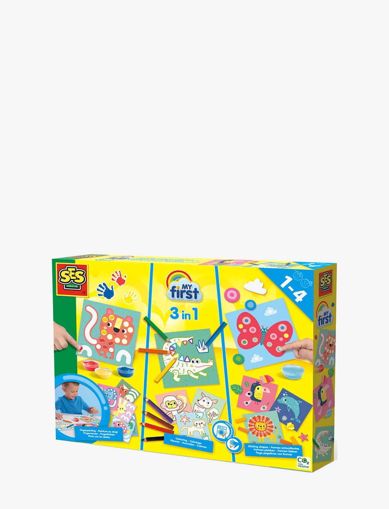 SES Creative My First 3 In 1 Fingerpainting, Colouring And Sticking Shapes, One Size, Craft, Mehrfarbig/gemustert - Craft Sets, Kinder