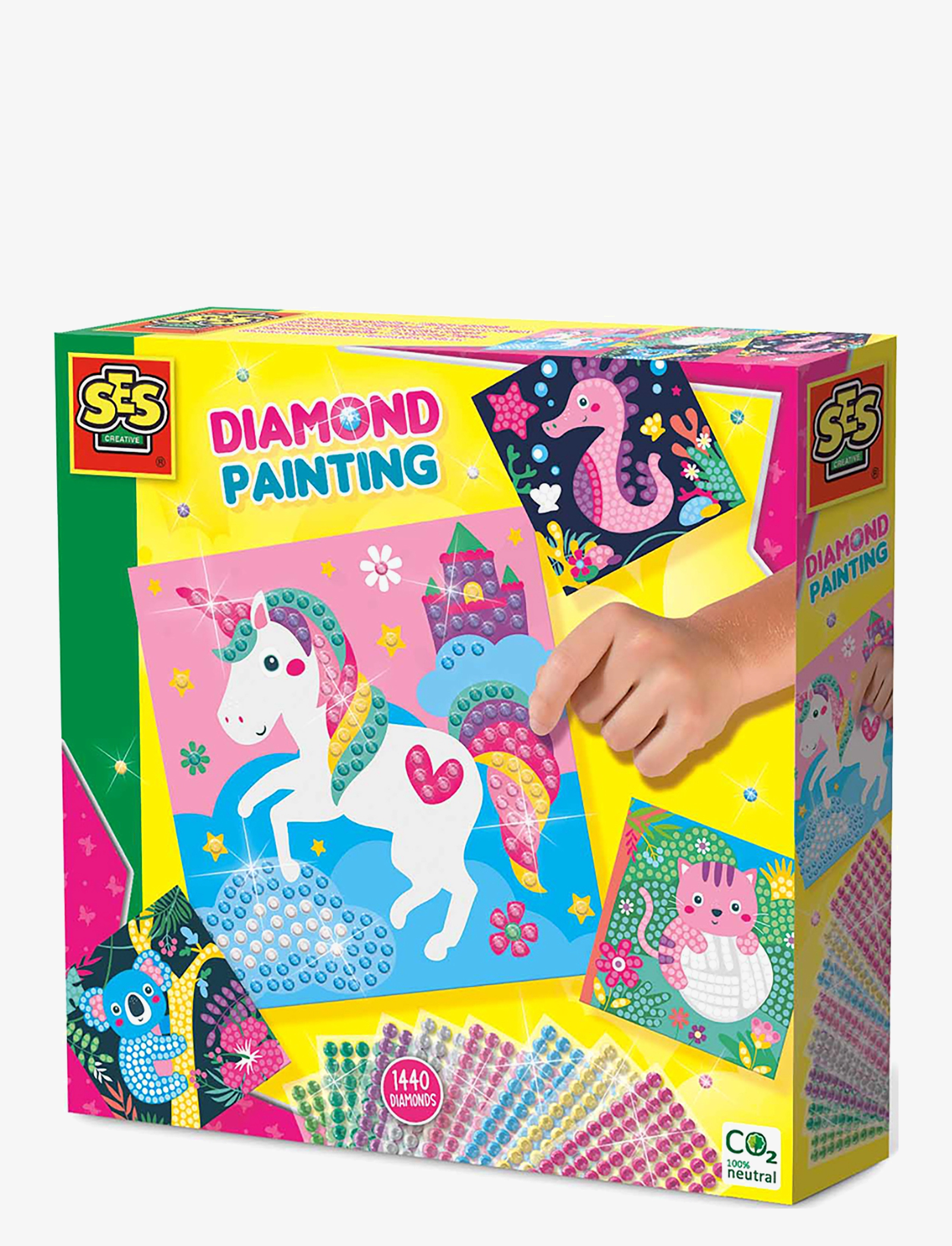 SES Creative Diamond Painting Happy Animals, One Size, Craft, Mehrfarbig/gemustert - Craft Sets, Kinder