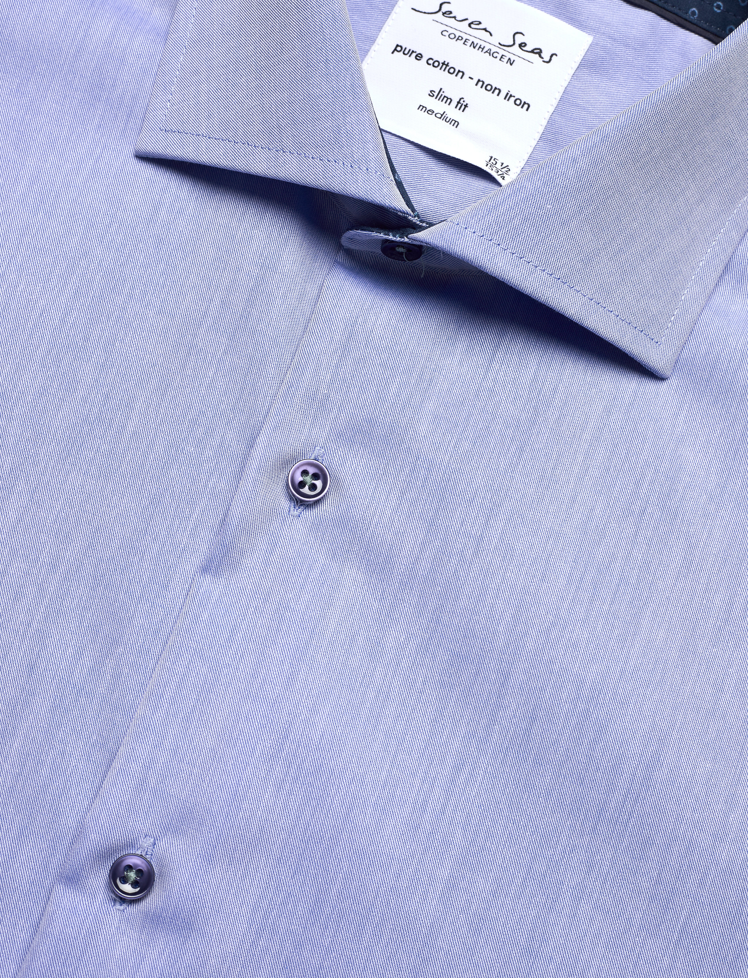 Seven Seas Copenhagen - SEVEN SEAS Fine Twill Contrast | slim - kostymskjortor - light blue - 4