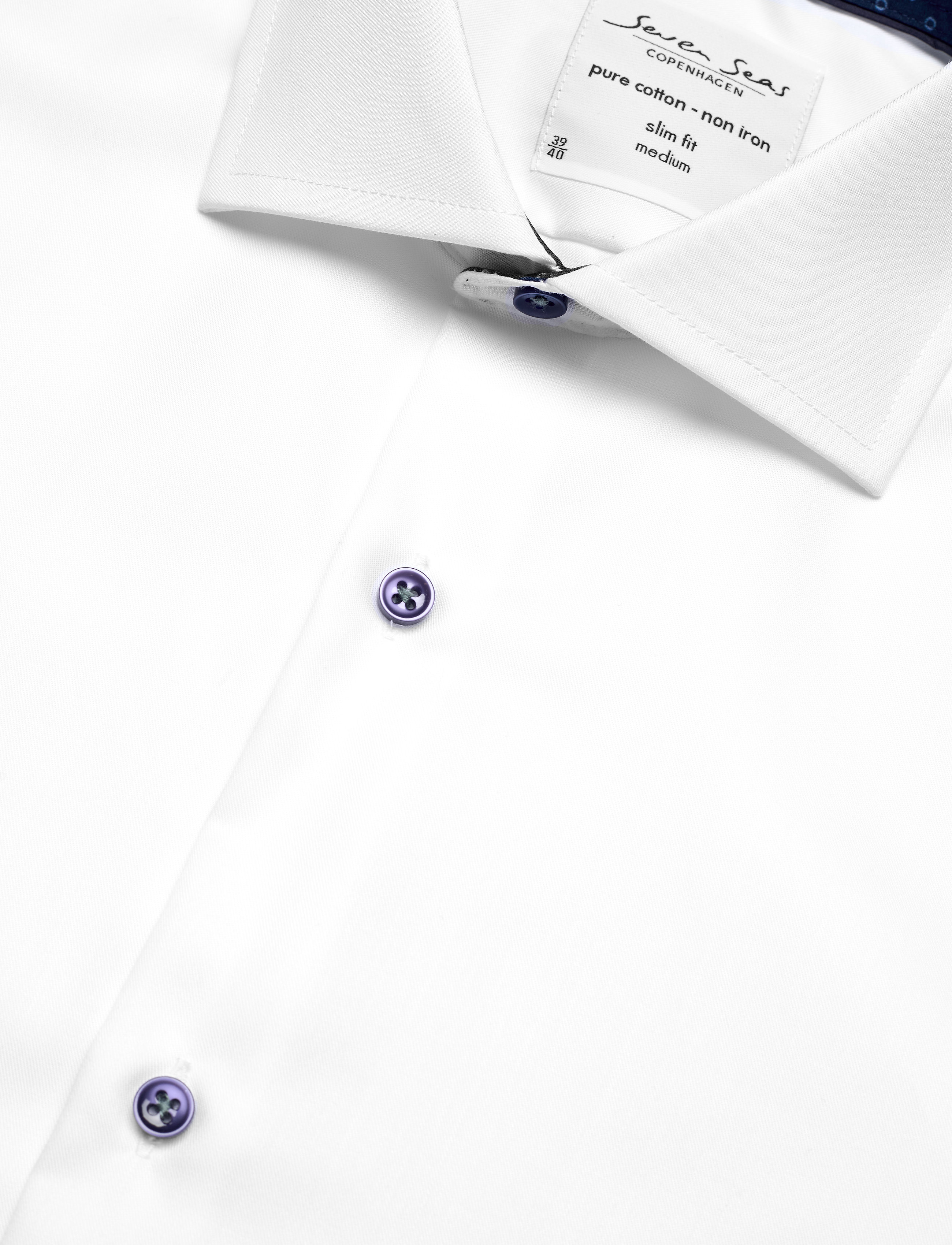 Seven Seas Copenhagen - SEVEN SEAS Fine Twill Contrast | slim - formal shirts - white - 3