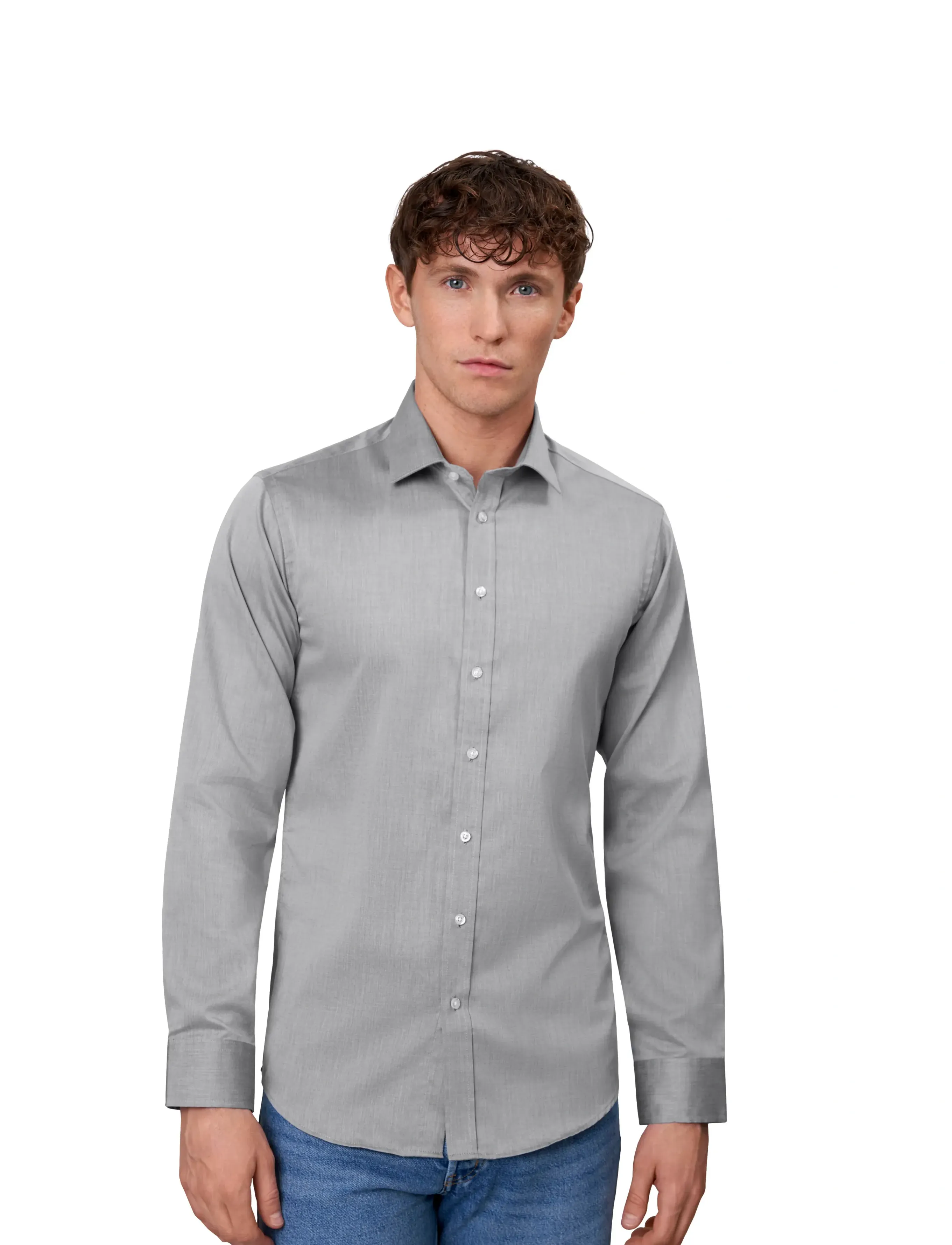 Seven Seas Copenhagen Seven Seas Fine Twill | Slim, L, Grey, Skjorter > Business, Herre
