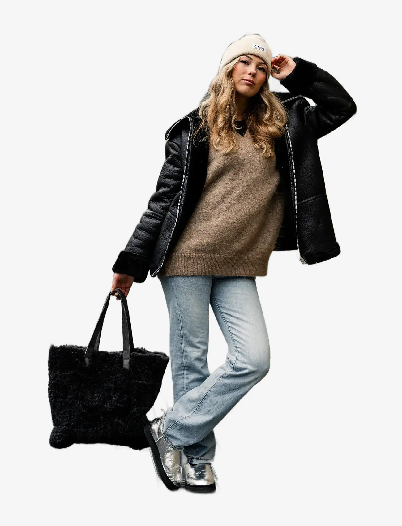 Shepherd - Aspen väska patchwork fårskinn - tote-stiilis kotid - asphalt - 1