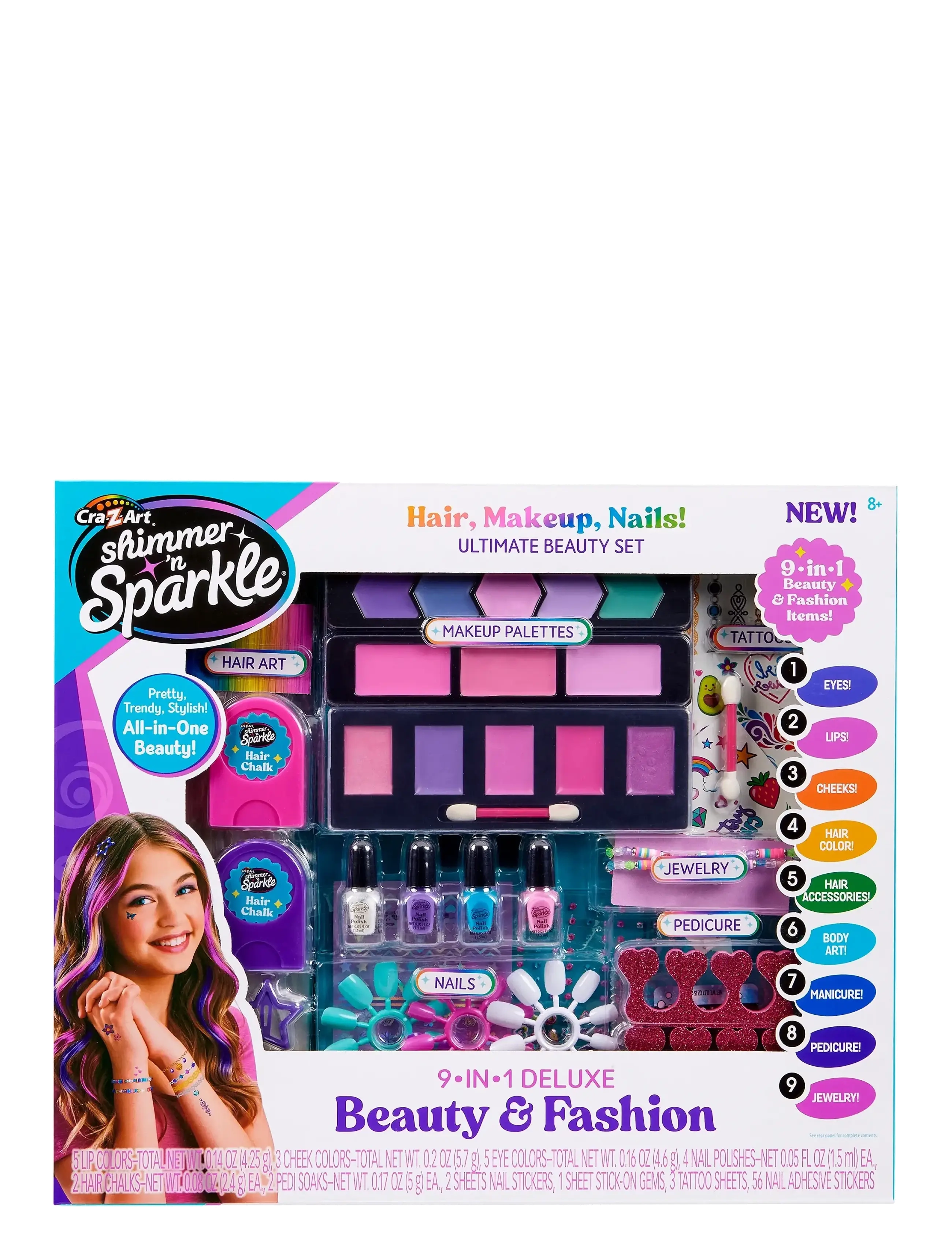 SHIMMER N SPARKLE 9 In 1 Deluxe Beauty And Fashion, Børn, Fake Makeup & Assecories, Multi/mønstret, Str: ONE SIZE