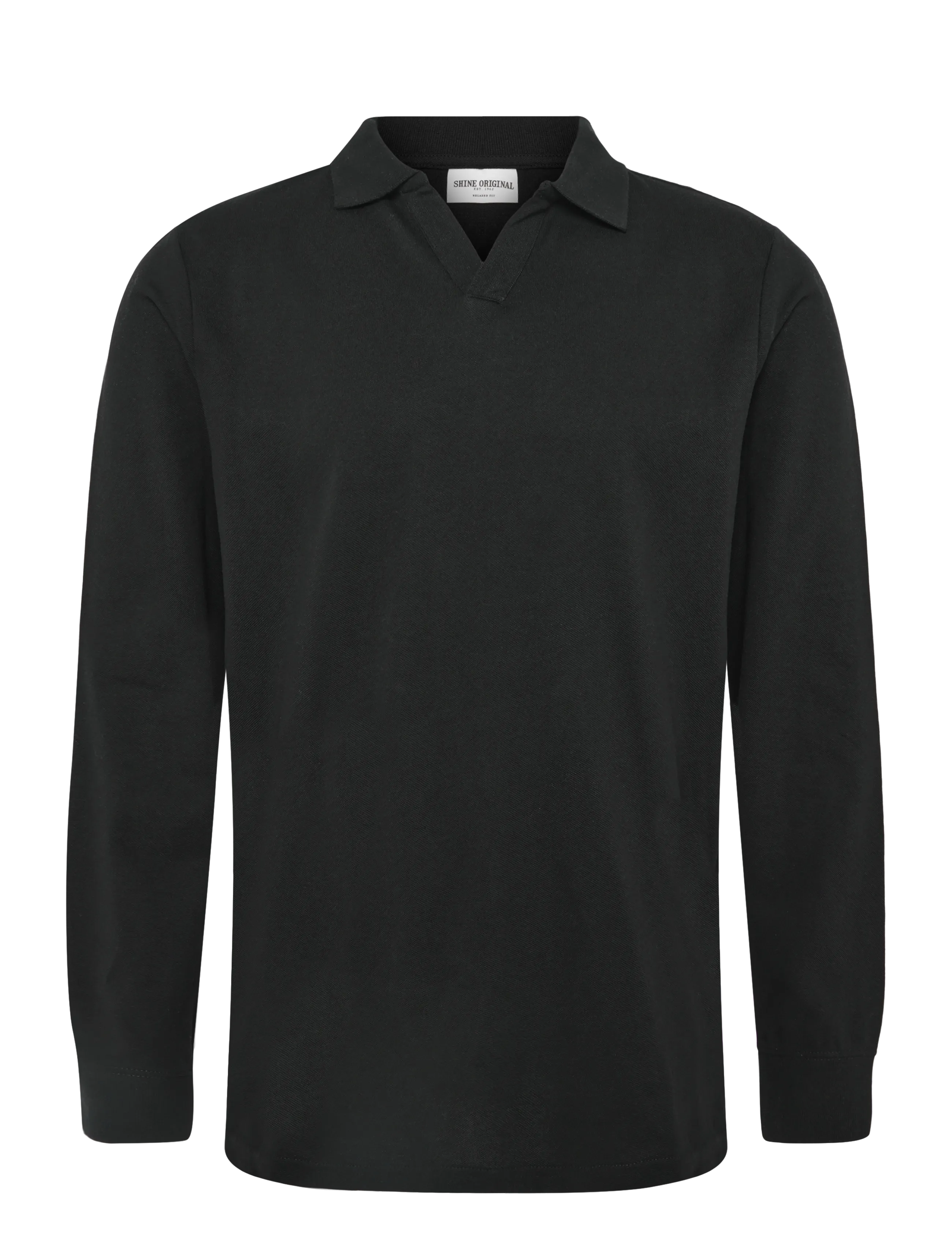 SHINE ORIGINAL Lange Ärmel Polo Split Neck Schwarz - S - Herren