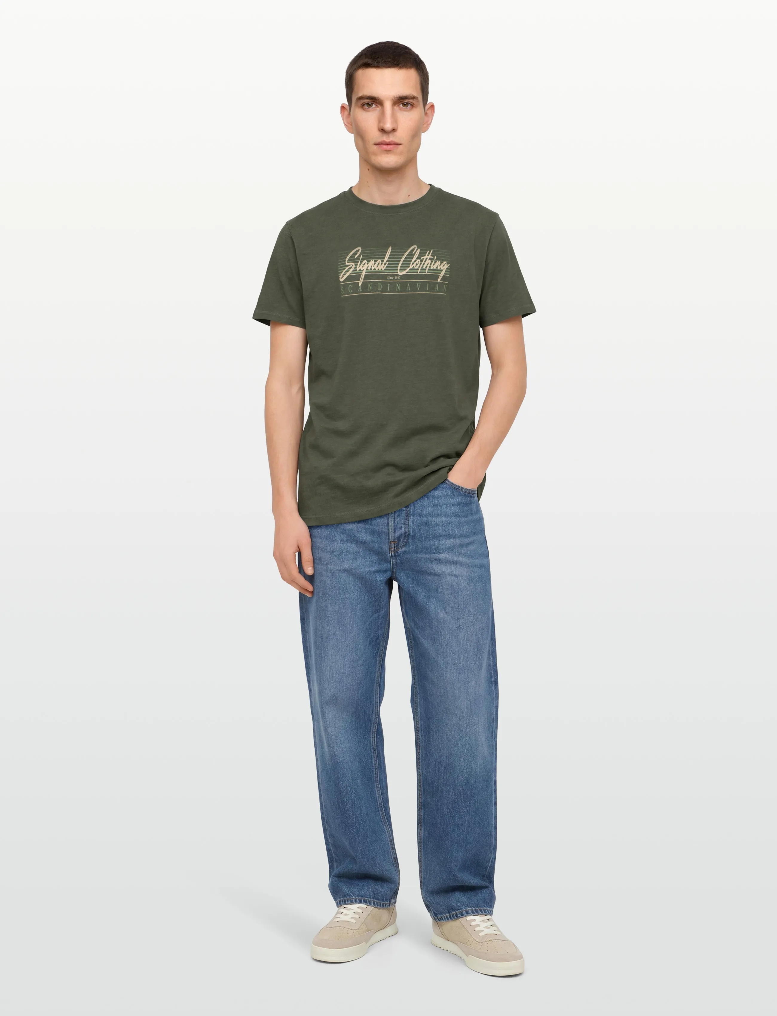 Signal - LIAMSI FRONT PRINT TEE - lägsta priserna - full green melange - 0