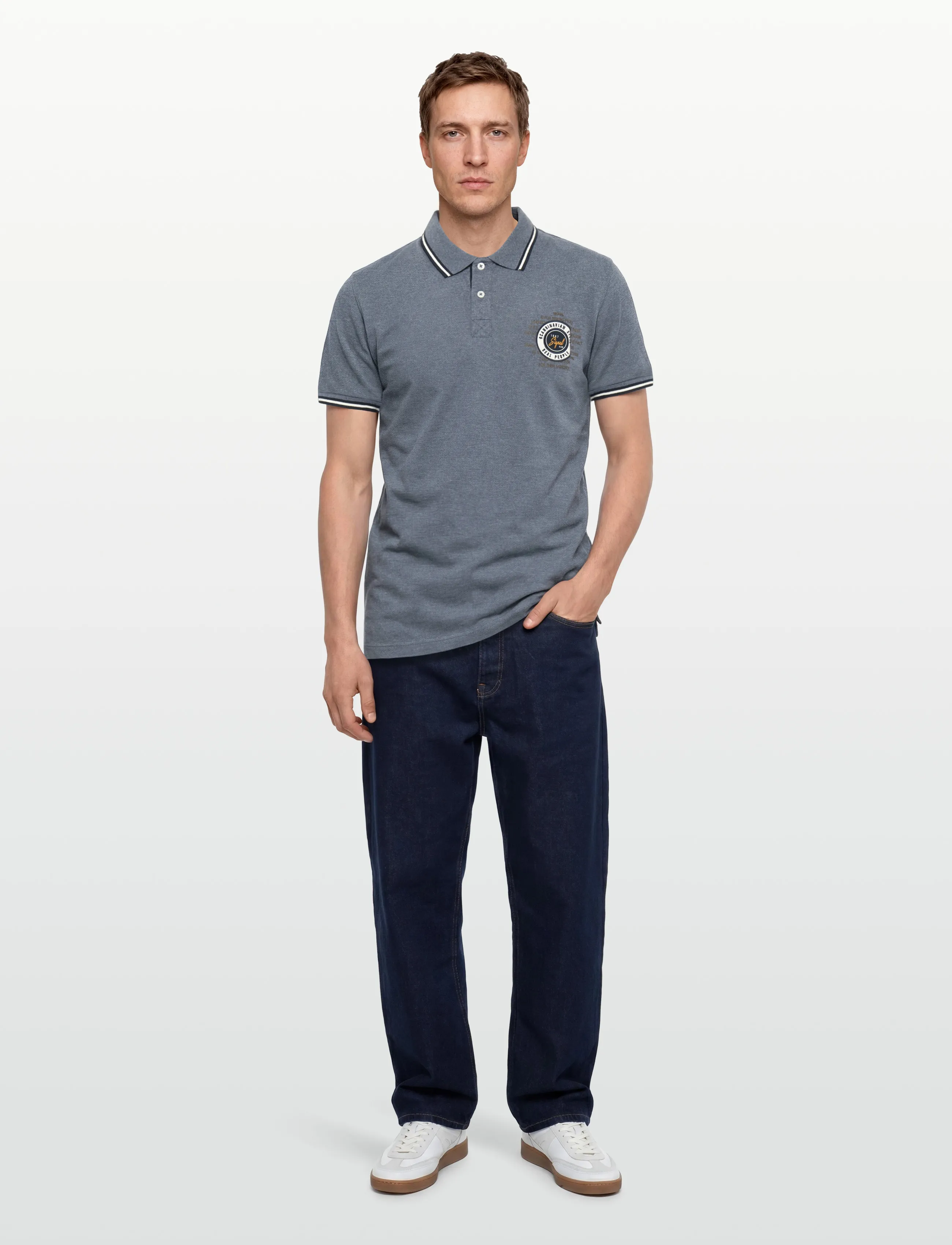 Signal - LUCASSI BADGE POLO - kortärmade pikéer - blue autumn melange - 0