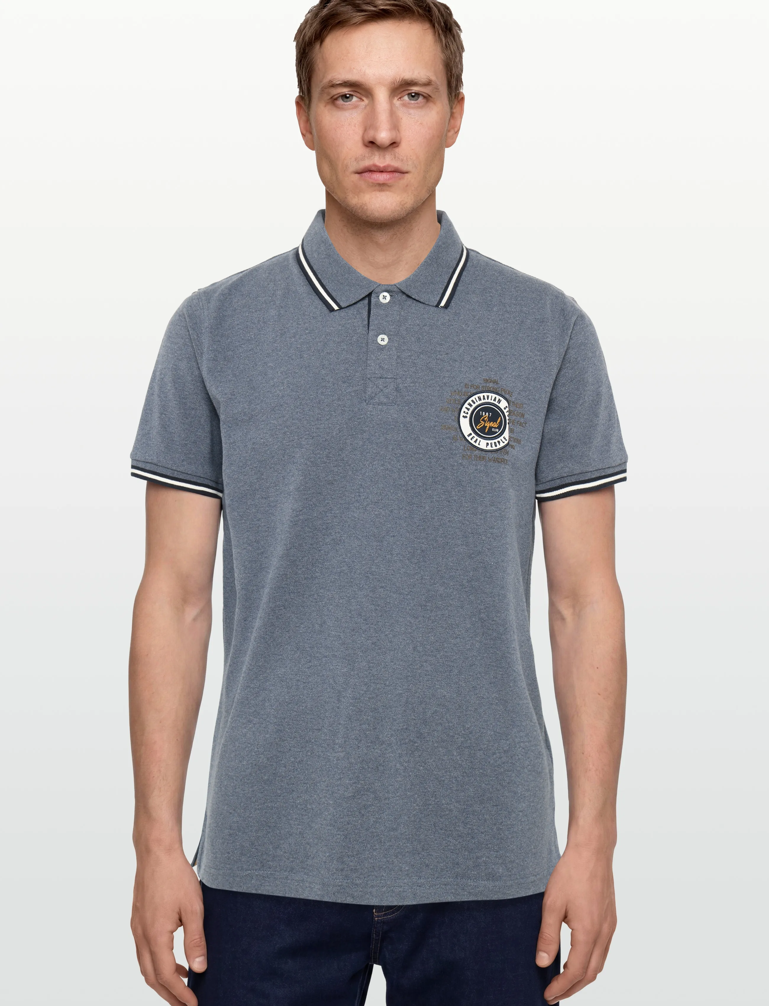 Signal - LUCASSI BADGE POLO - kortärmade pikéer - blue autumn melange - 3