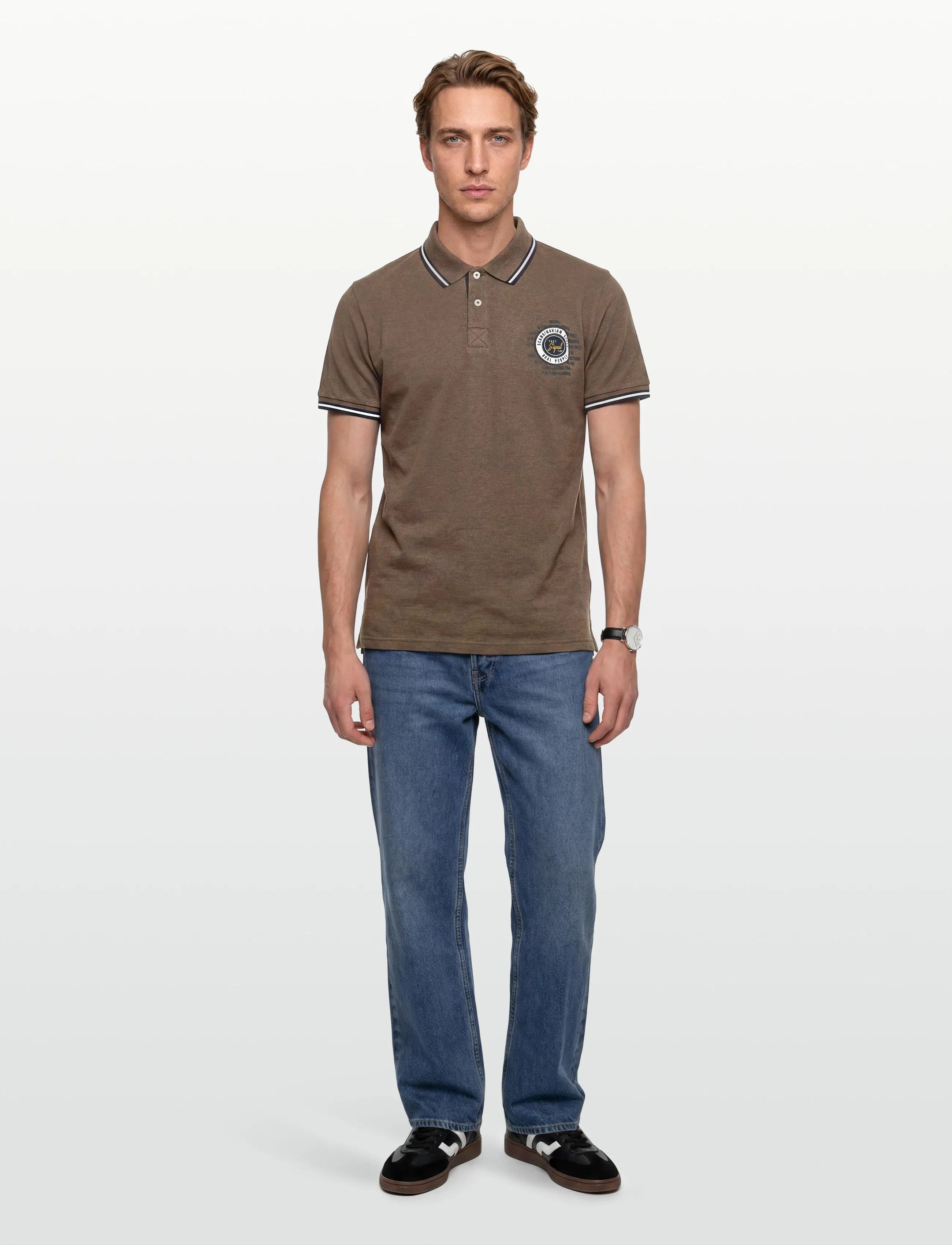 Signal - LUCASSI BADGE POLO - short-sleeved polos - chocolat brown melange - 0