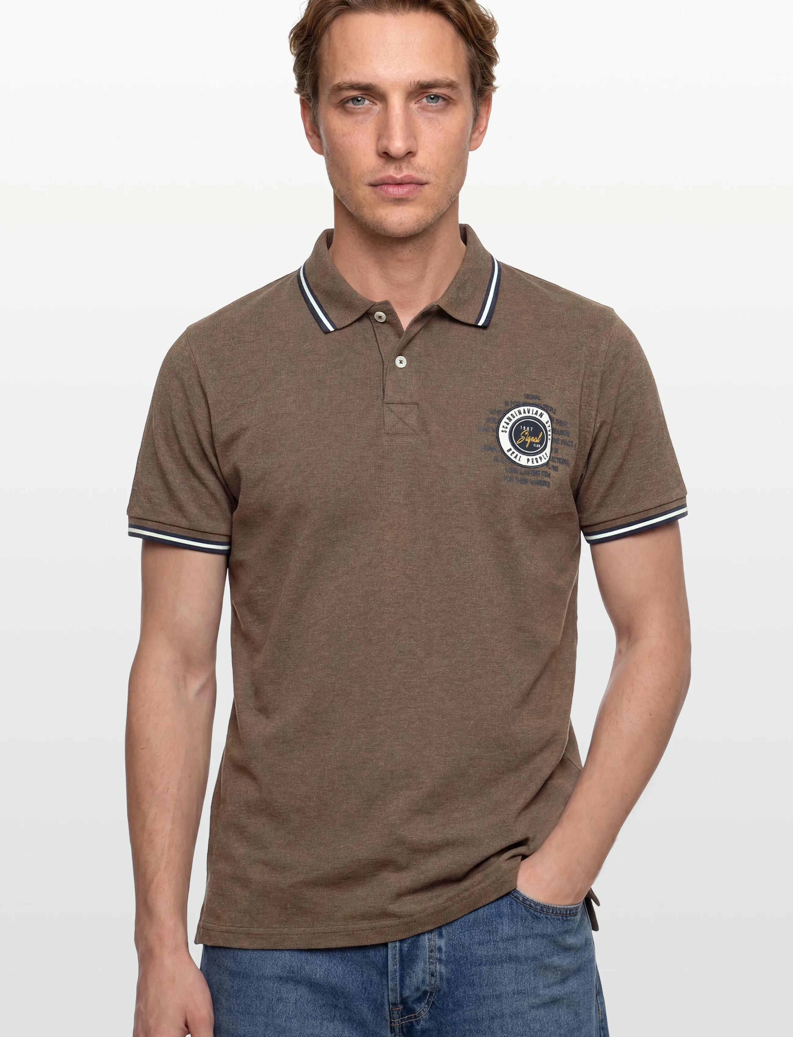 Signal - LUCASSI BADGE POLO - short-sleeved polos - chocolat brown melange - 3