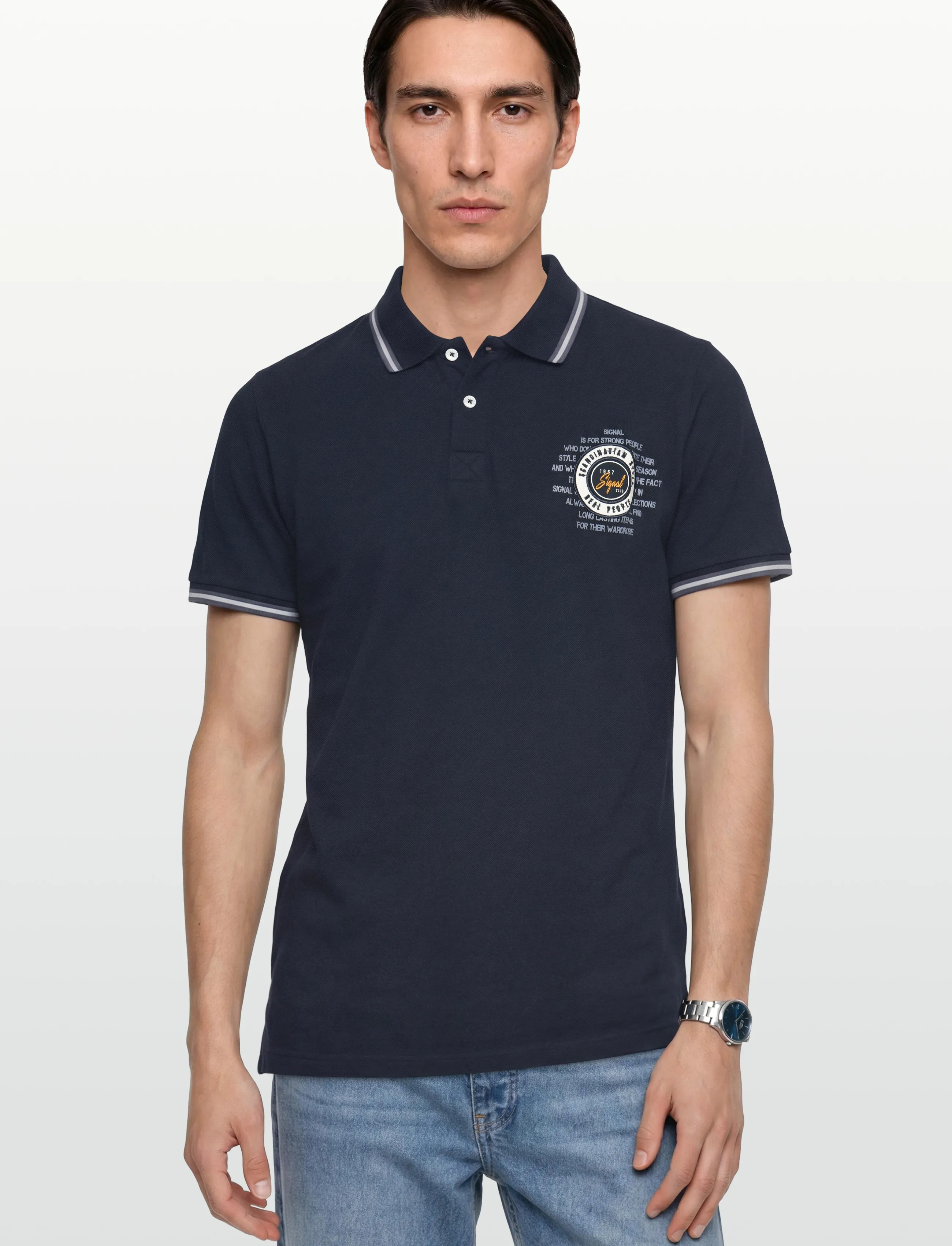 Signal - LUCASSI BADGE POLO - kortærmede poloer - deep marine - 3