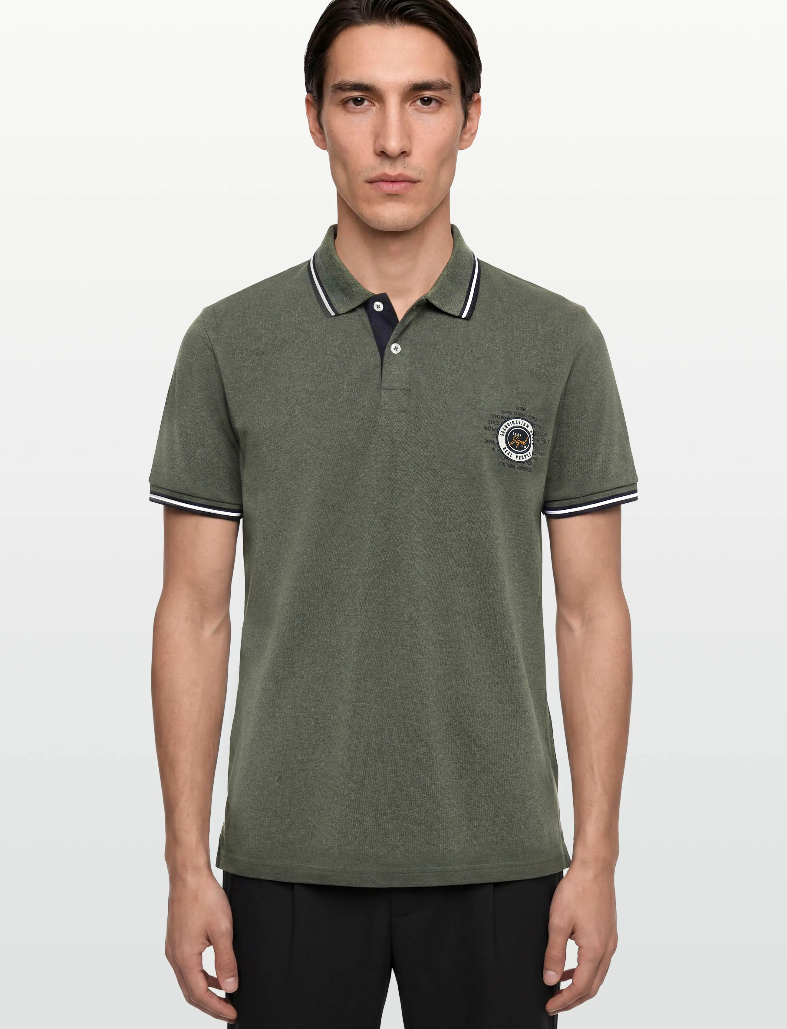 Signal - LUCASSI BADGE POLO - short-sleeved polos - full green melange - 3