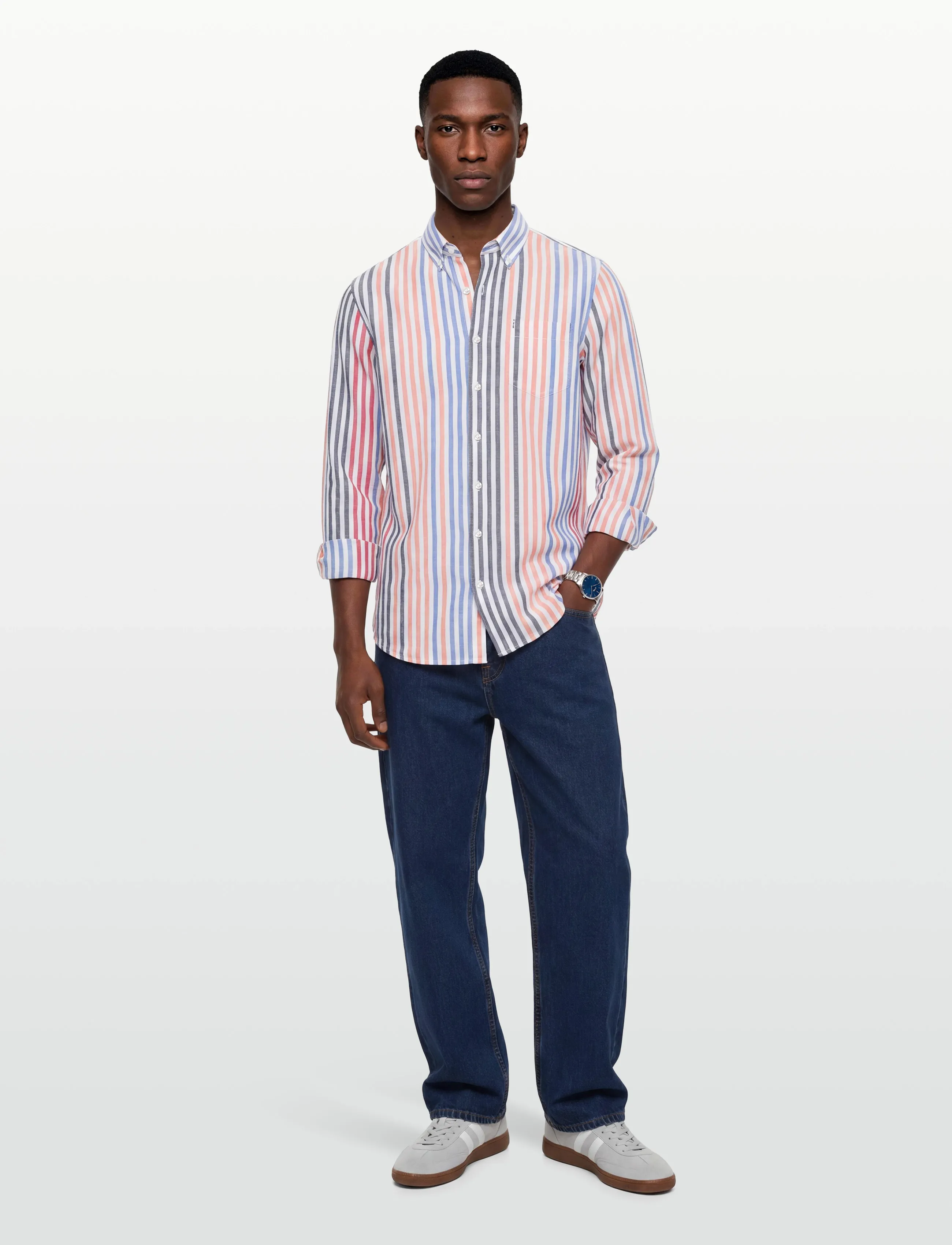 Signal - BOONE MULTI STRIPE - vabaajasärgid - faded coral - 0