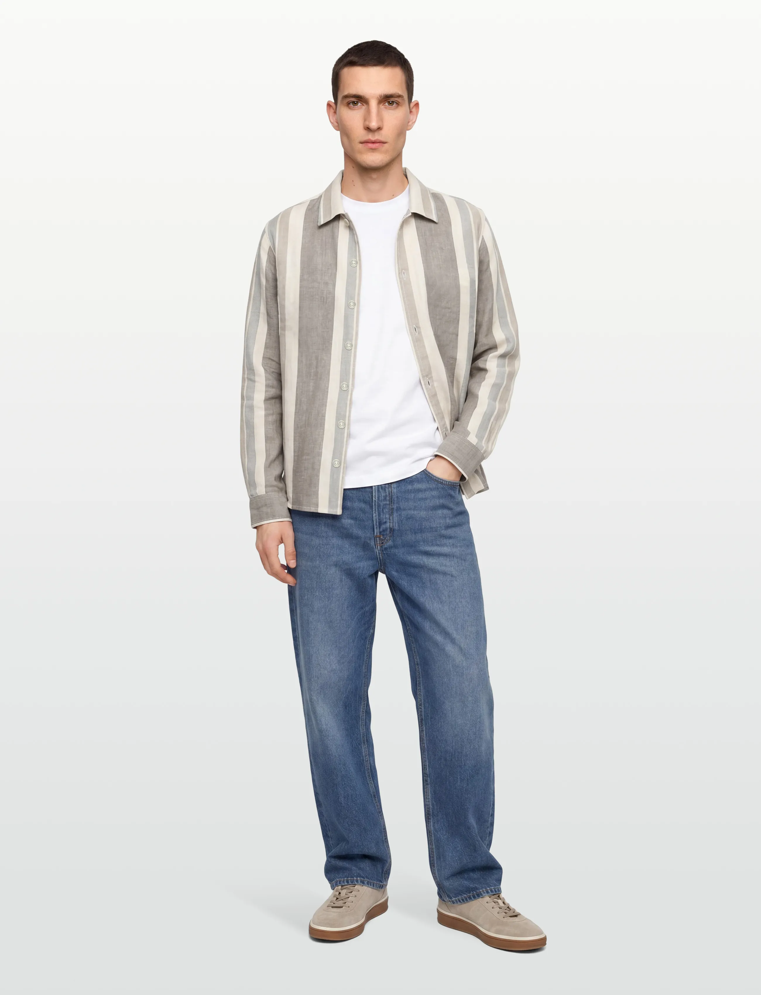 Signal - GINOSI LINEN WIDE STRIPE - men - blue mirage - 0