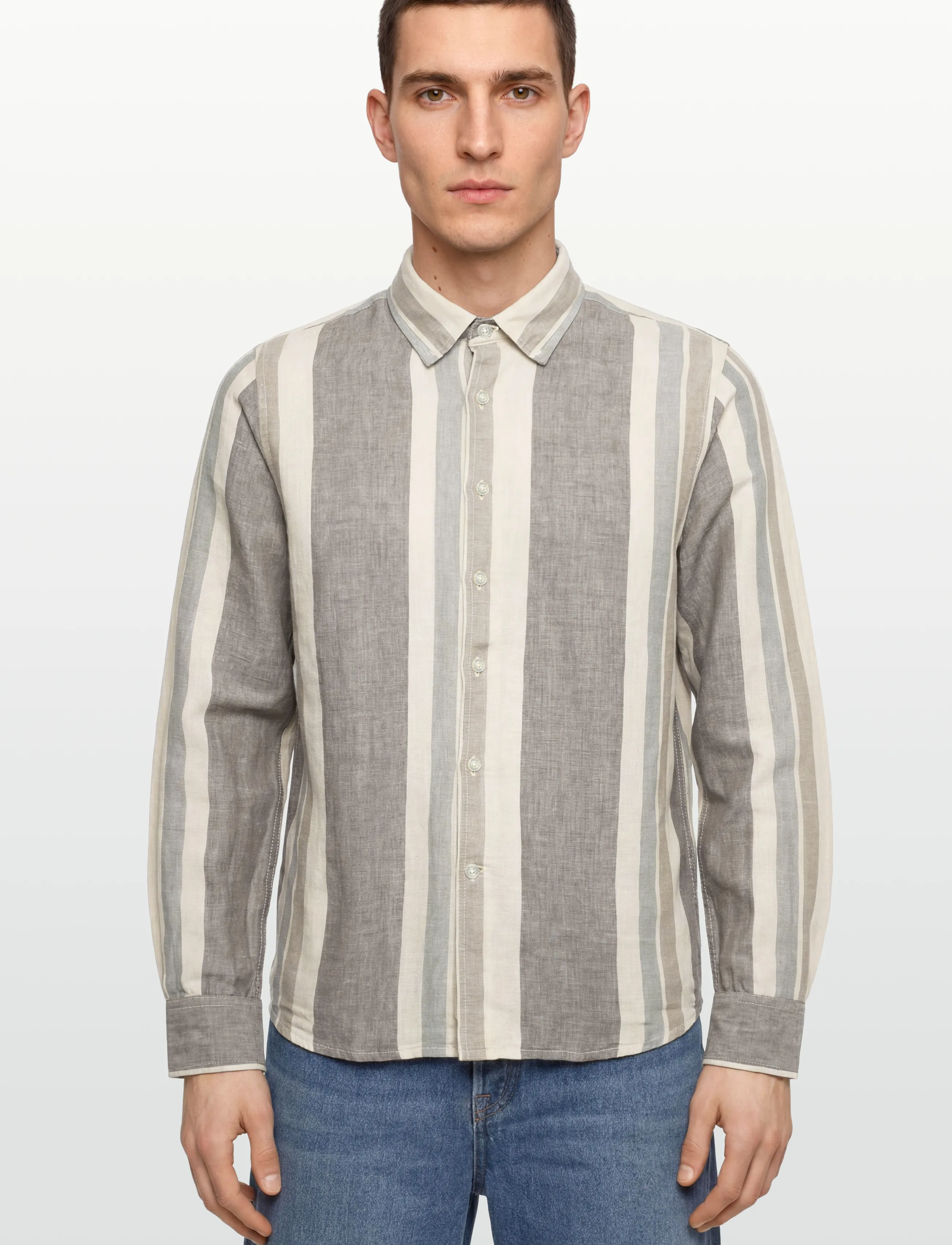 Signal - GINOSI LINEN WIDE STRIPE - men - blue mirage - 3
