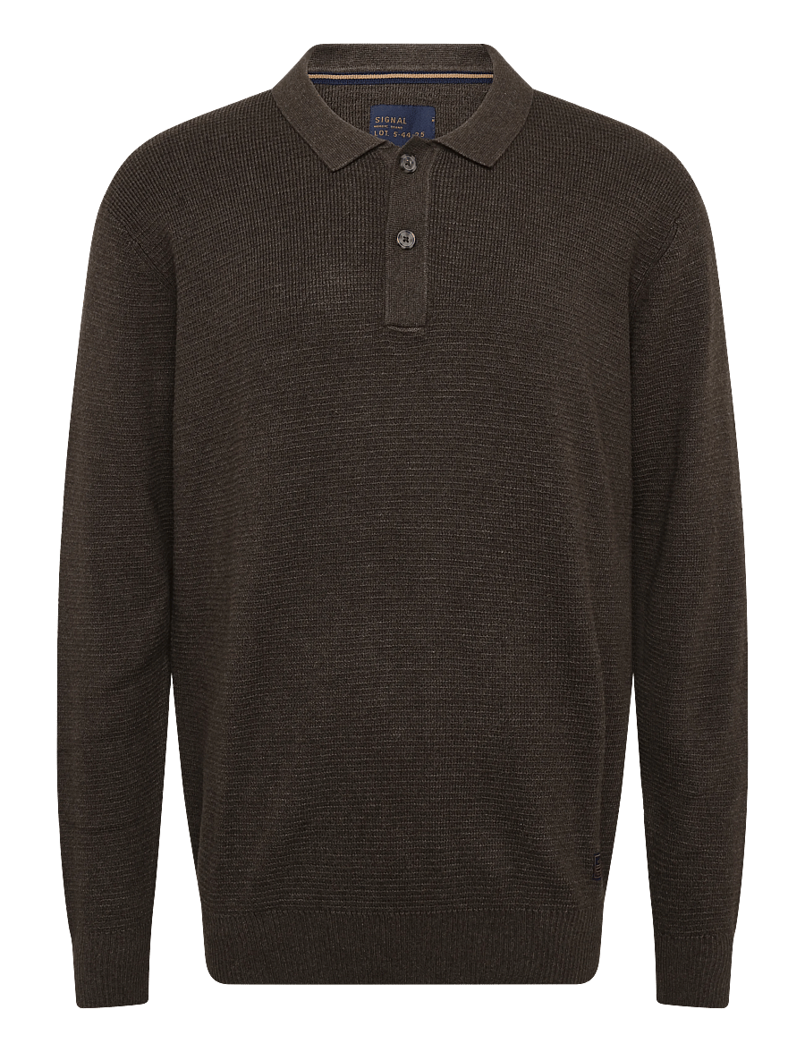 SIGNAL - 12553 CosmusSi Structure Polo - langärmelige strick-polohemden - brown coffee - 0