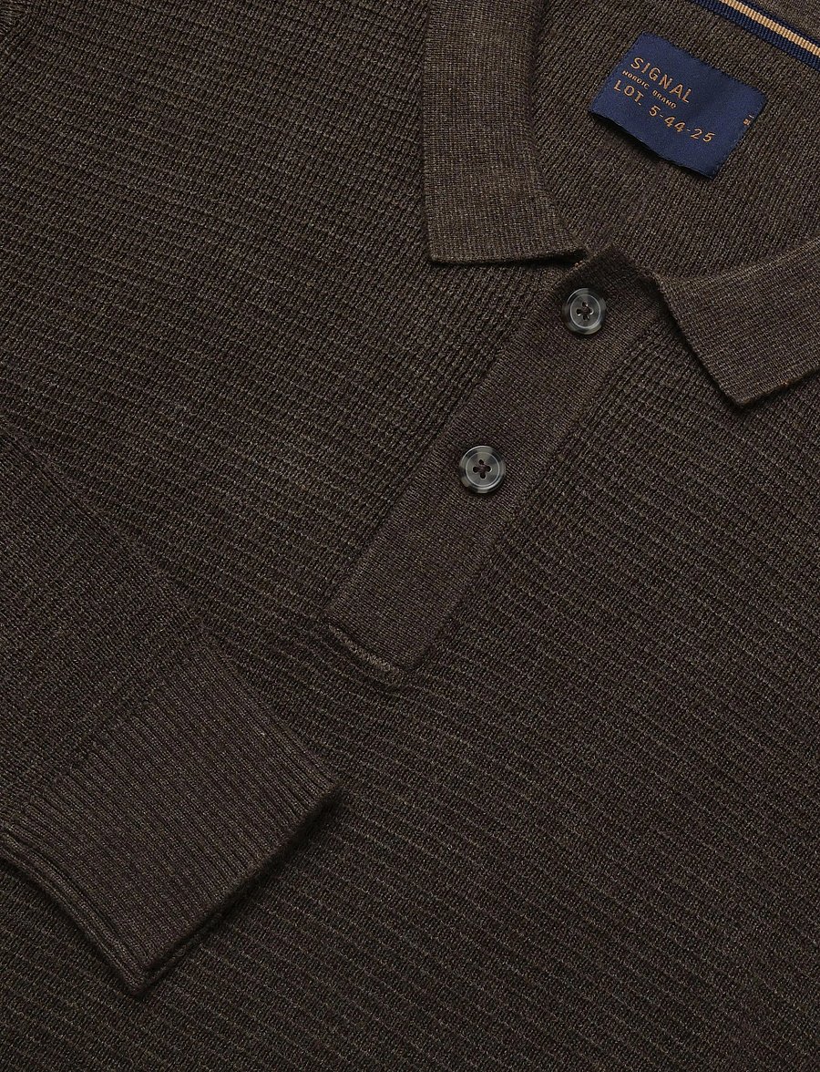 SIGNAL - 12553 CosmusSi Structure Polo - langärmelige strick-polohemden - brown coffee - 2