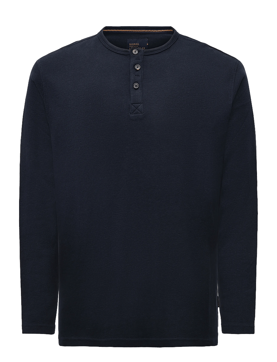 SIGNAL - 13615 DerekSi Granddad Waffle - langärmelige strick-polohemden - deep marine - 0