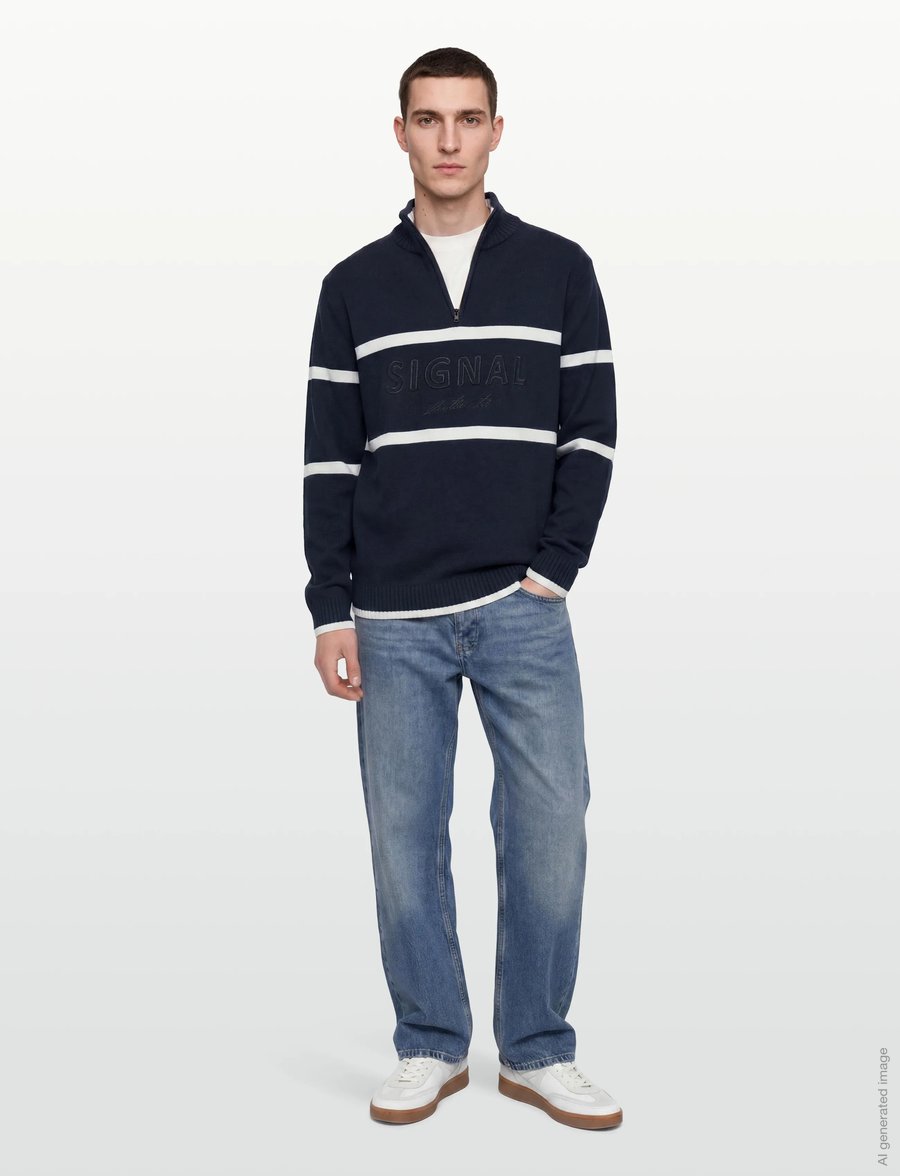 SIGNAL - CaneSI Logo Knit - pullover mit halbem reißverschluss - deep marine - 0