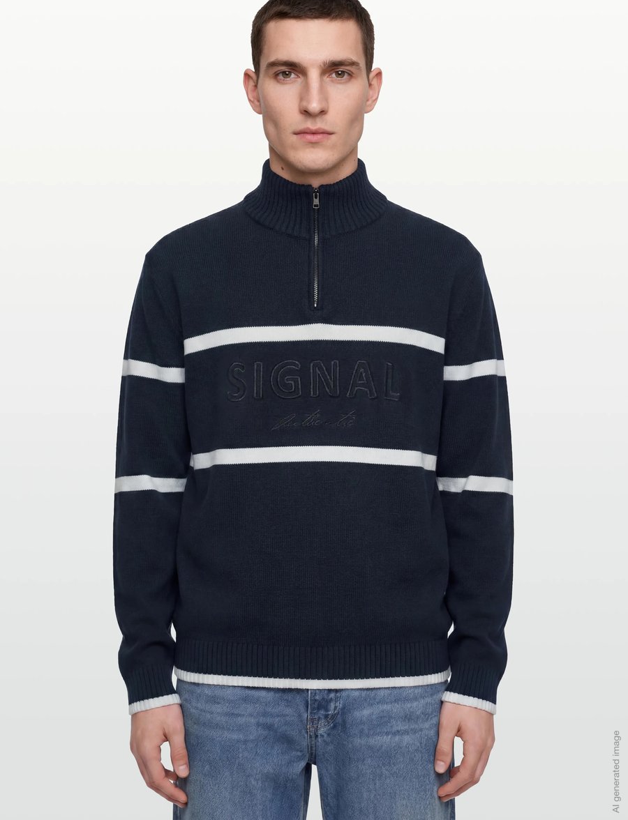 SIGNAL - CaneSI Logo Knit - pullover mit halbem reißverschluss - deep marine - 3