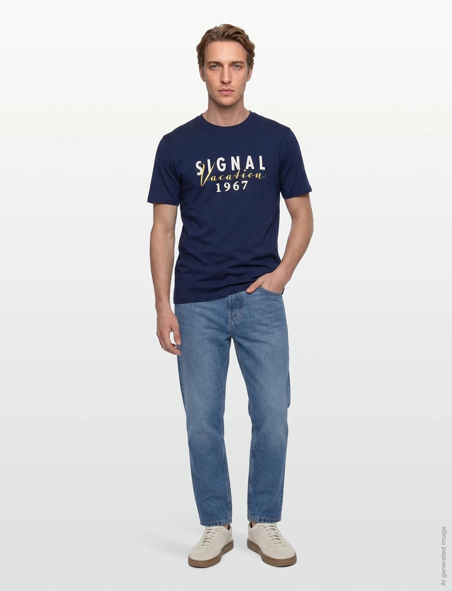 SIGNAL - FinnSi Front Print Tee + - kurzärmelig - blue captain - 0