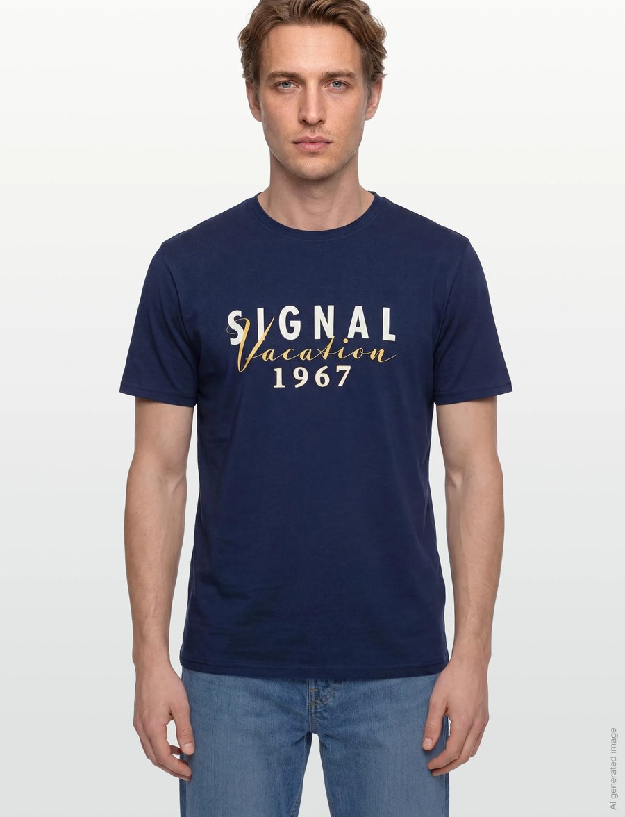SIGNAL - FinnSi Front Print Tee + - kurzärmelig - blue captain - 3