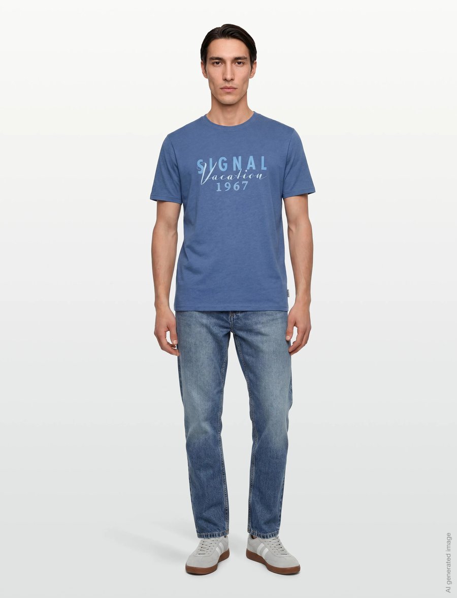 SIGNAL - FinnSi Front Print Tee + - kurzärmelig - true blue melange - 0