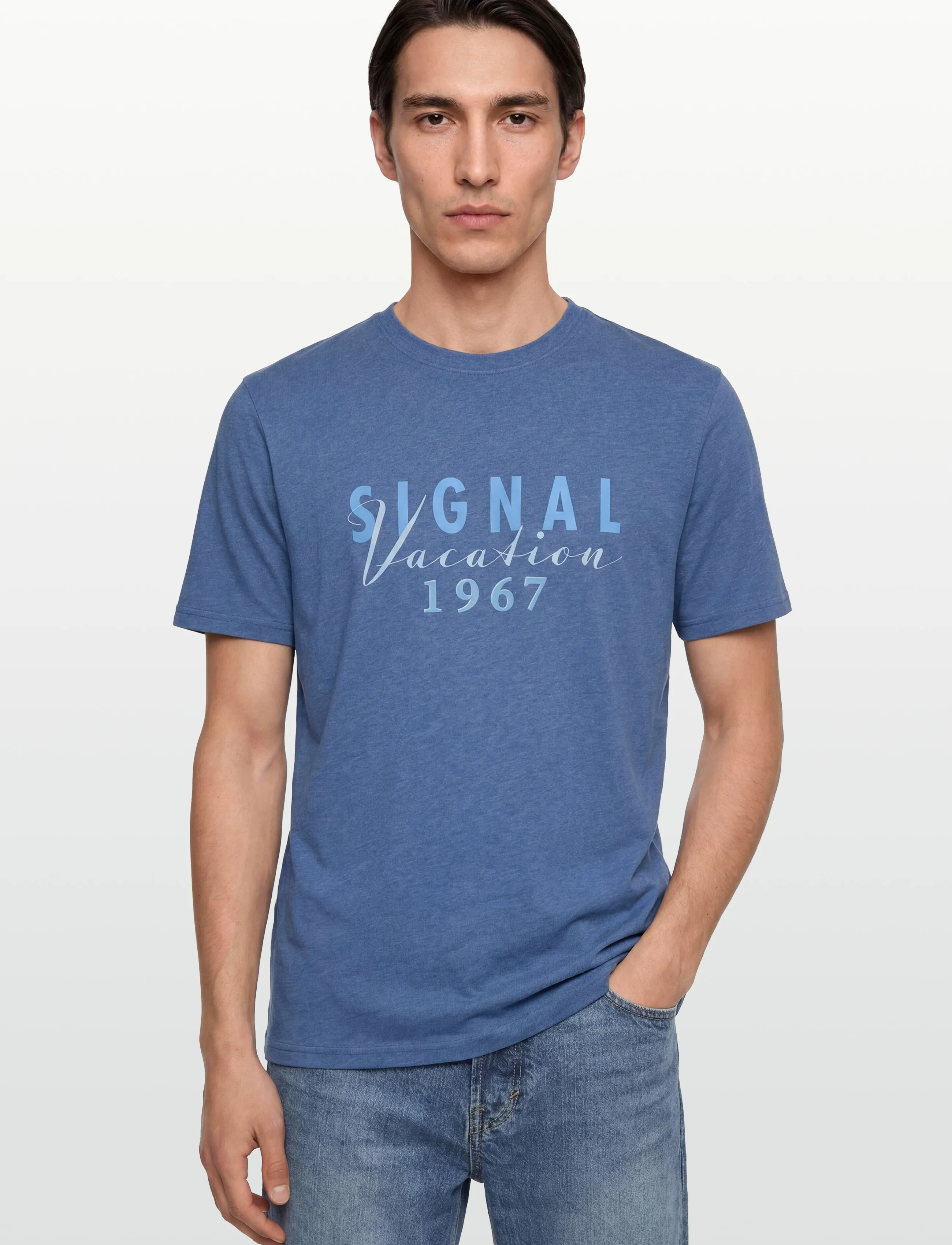SIGNAL - FinnSi Front Print Tee + - short-sleeved t-shirts - true blue melange - 3